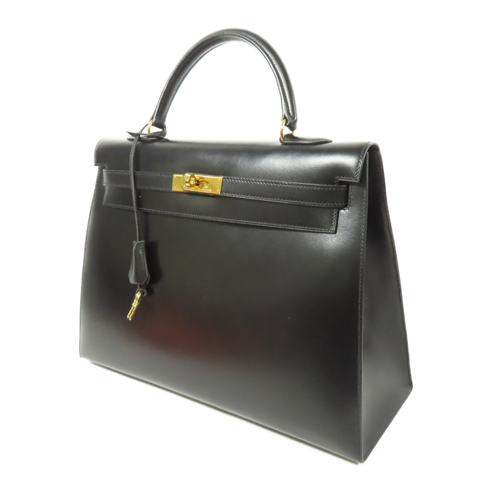 HERMES Calf皮革Kelly 35金扣手挽肩背兩用袋Noir