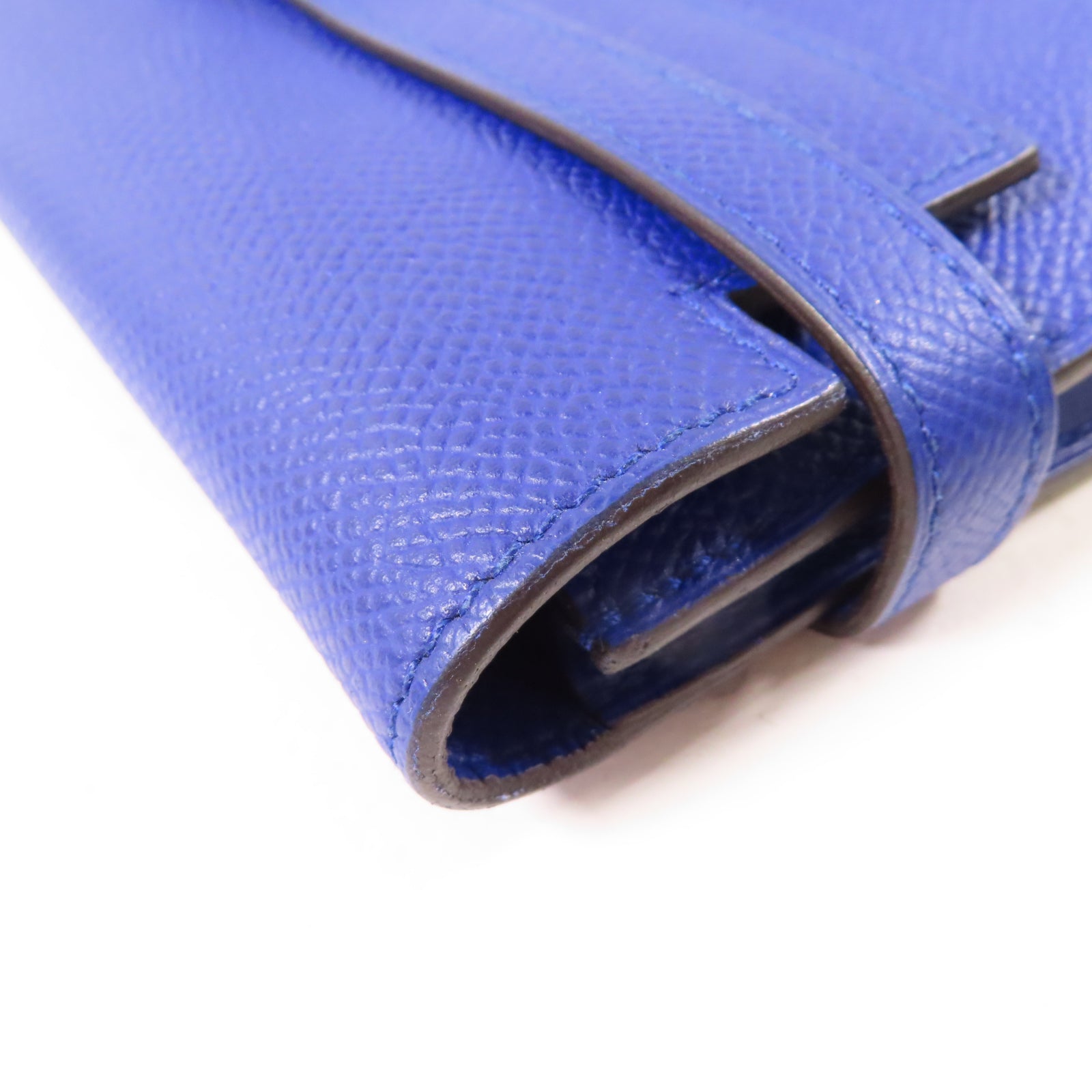 HERMES Epsom皮革Kelly Compact Wallet銀扣錢包Electric Blue藍色
