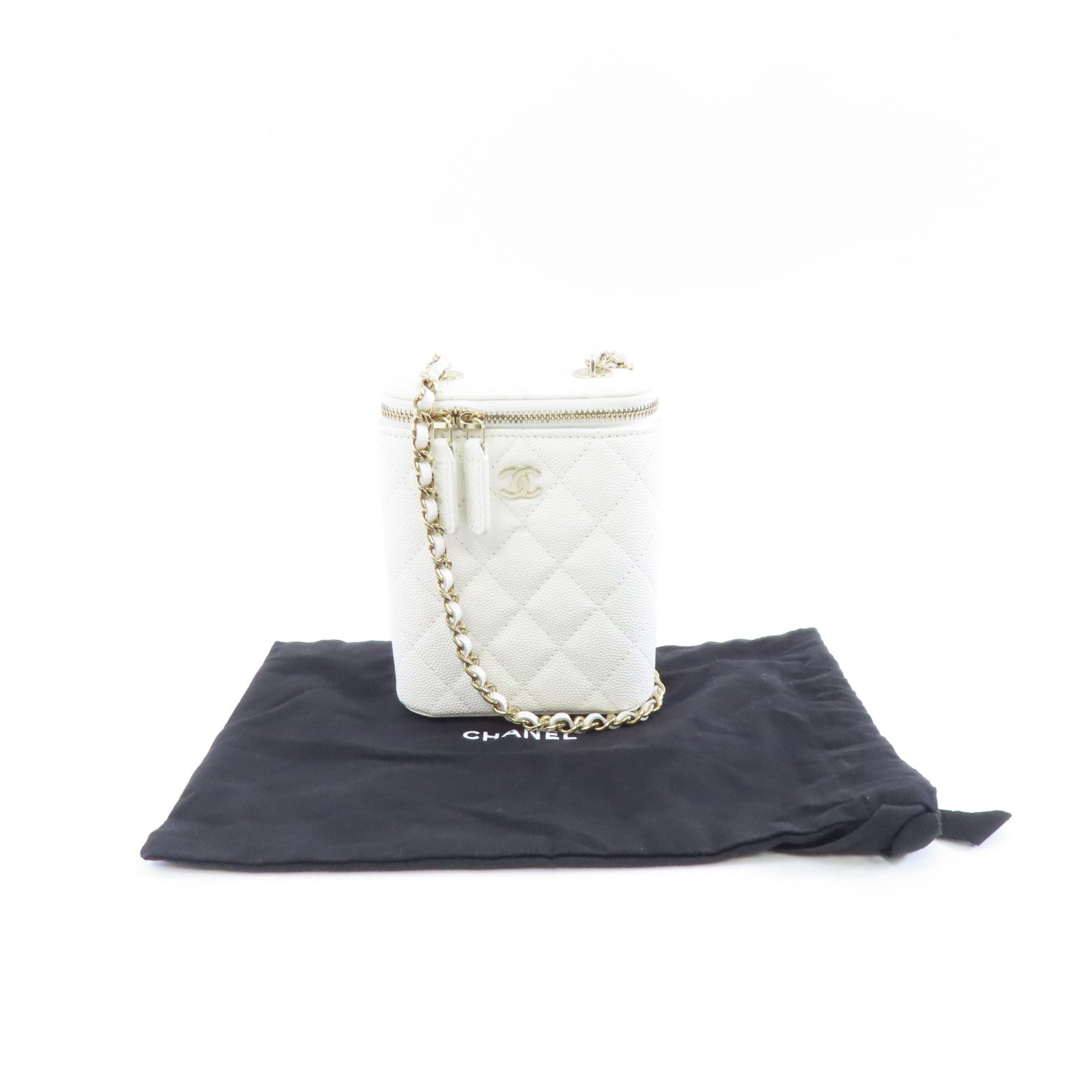 CHANEL 【激減優惠】菱格Caviar皮革Chain Shoulder Bag金扣鏈帶肩背袋白色