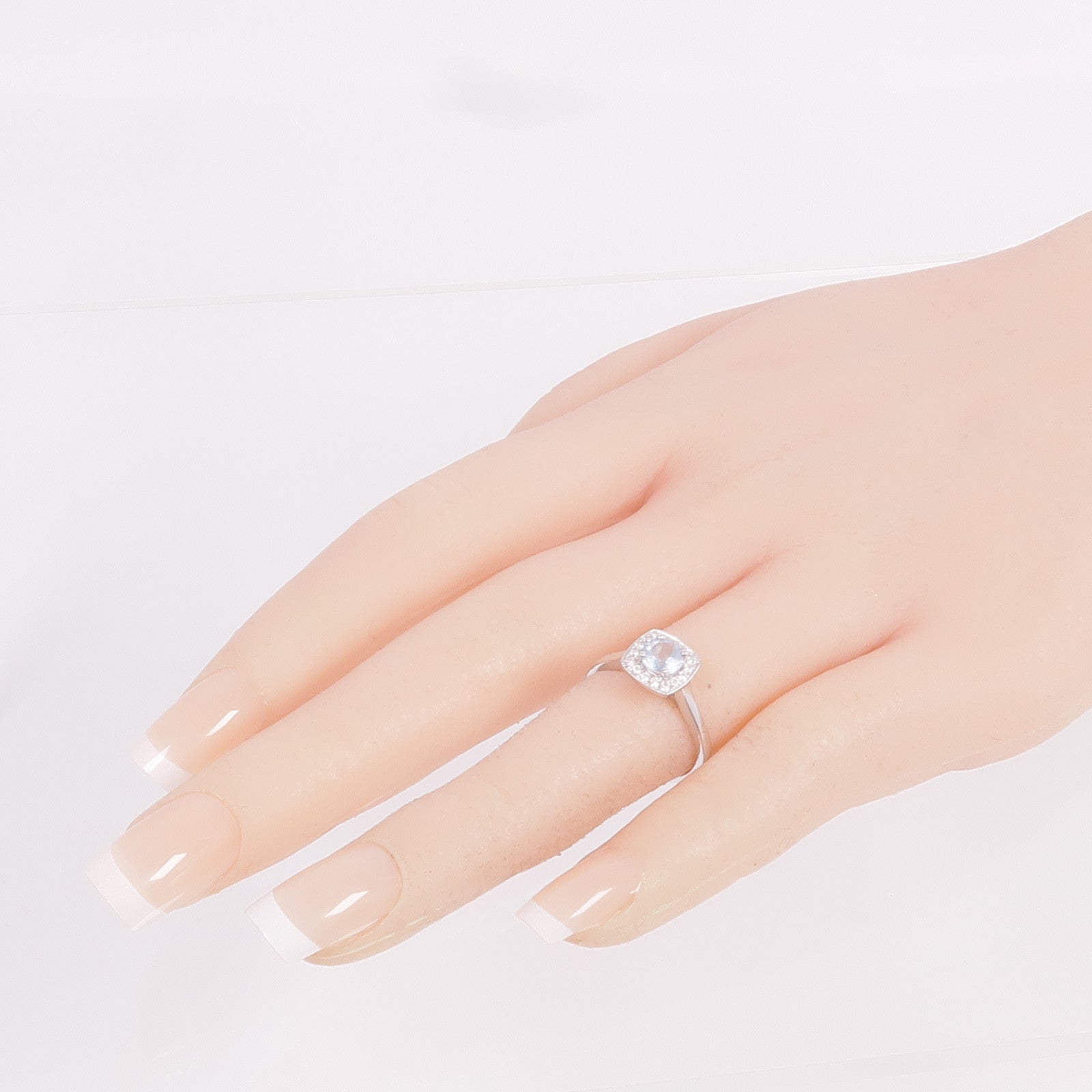 JEWELRY 18K白金Aquamarine Diamond Ring藍晶/鑽石戒指US#5.25