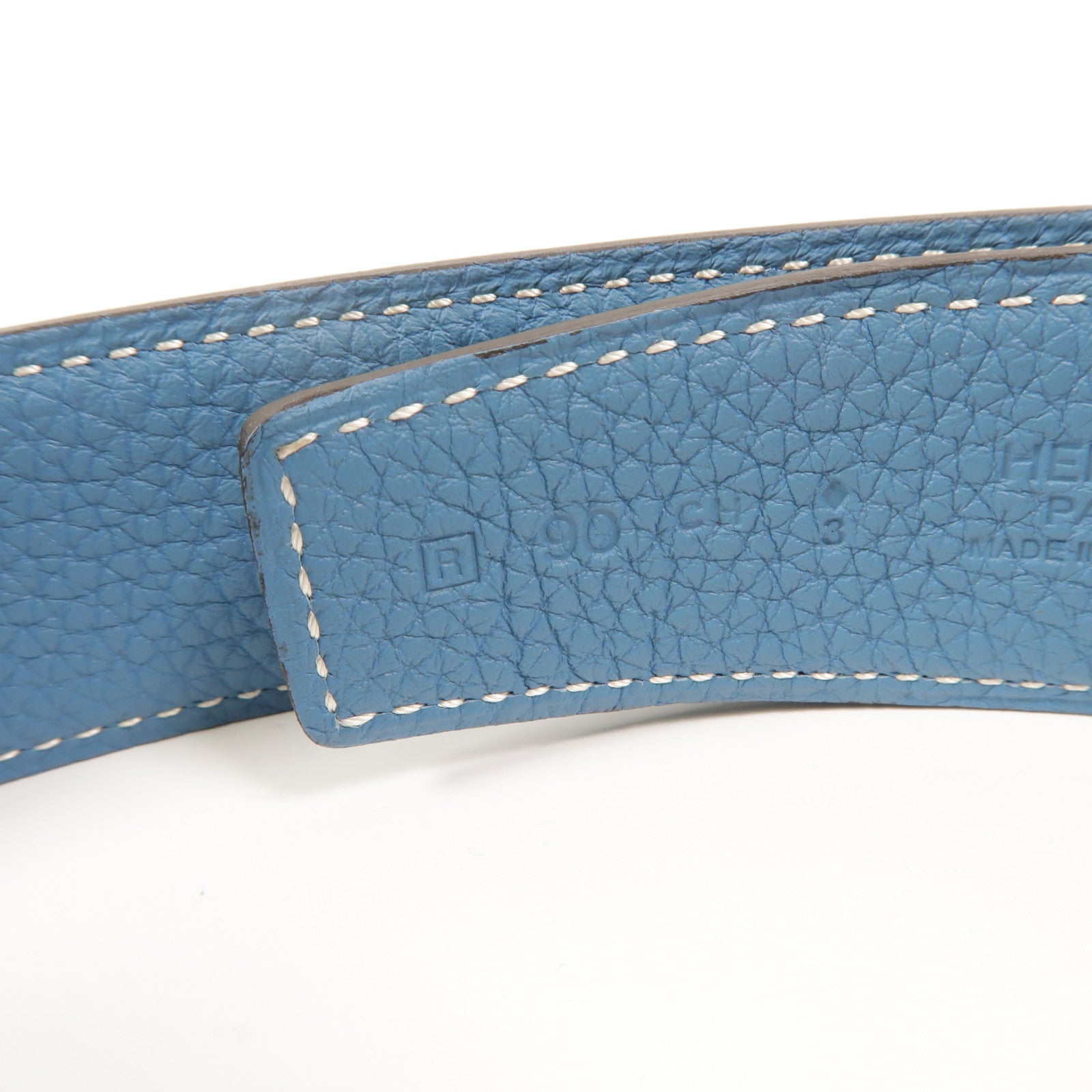 HERMES Togo皮革H Au Carre Belt 90cm皮帶Bleu Azur/Noir