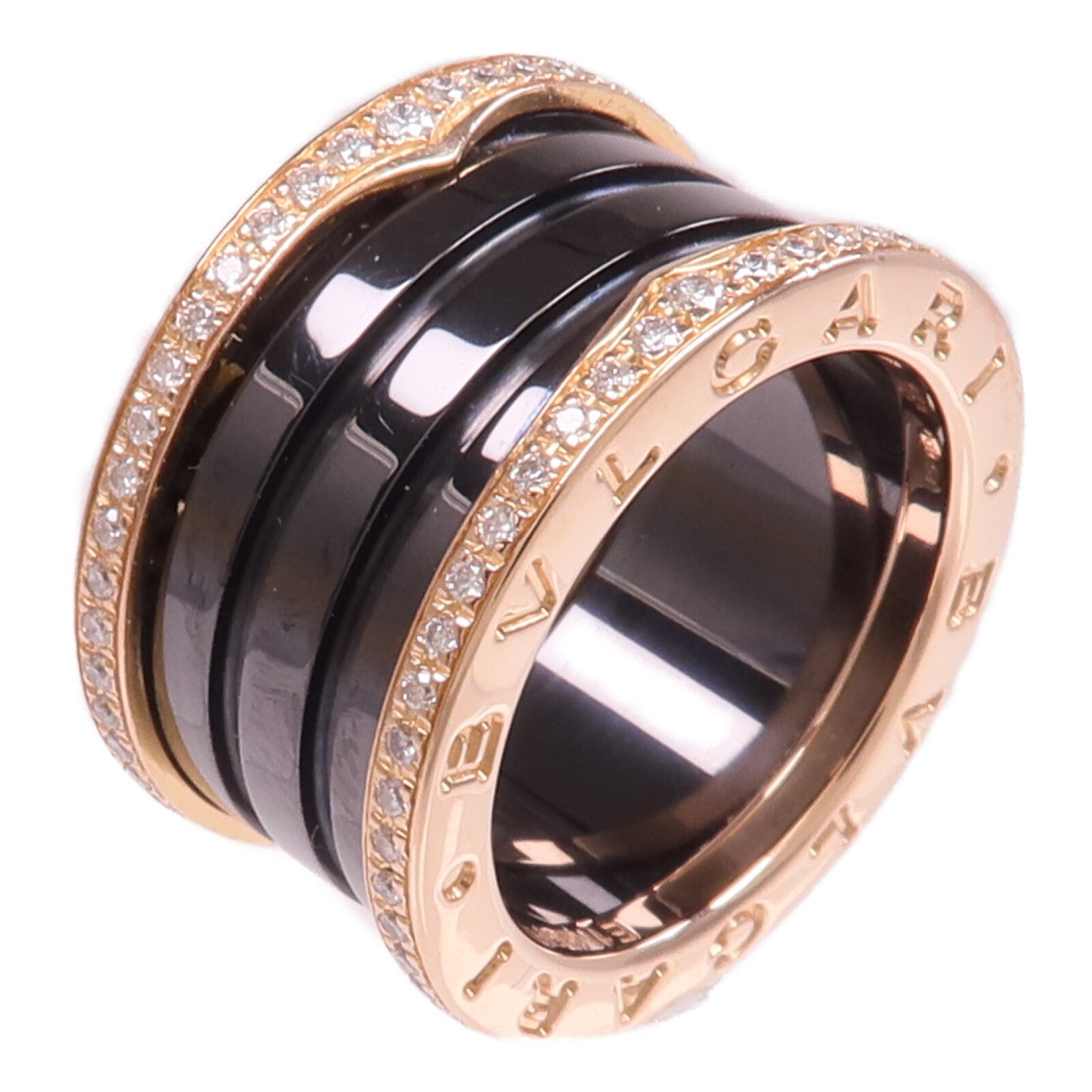 BVLGARI 【激減優惠】18K玫瑰金/陶瓷B.Zero1 4 Band Ring鑽石戒指Bvlgari#50/US#5