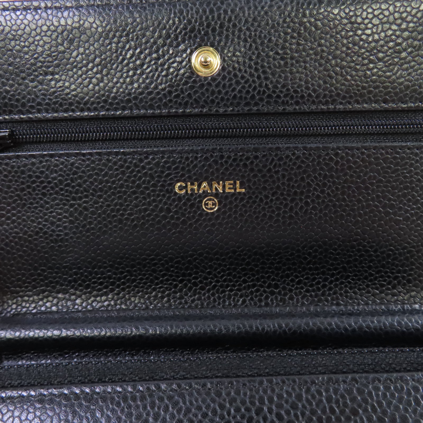 CHANEL 菱格Caviar皮革WOC Wallet On Chain Shoulder Bag金扣鏈帶肩背袋黑色