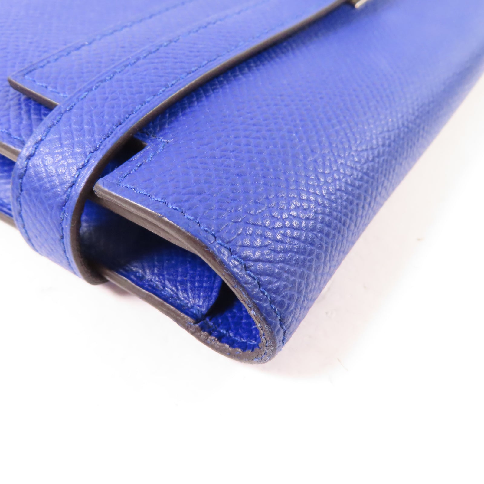 HERMES Epsom皮革Kelly Compact Wallet銀扣錢包Electric Blue藍色