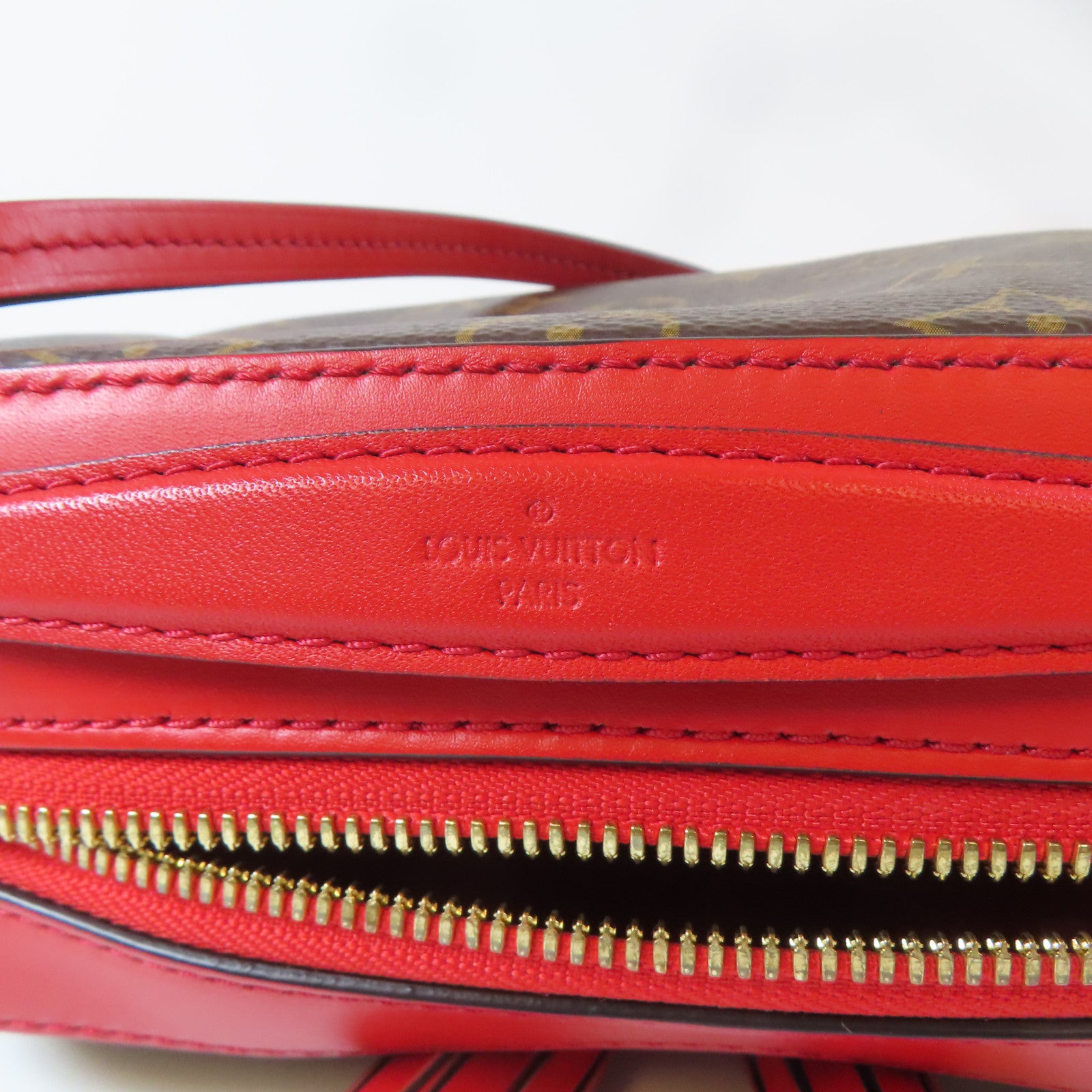 LOUIS VUITTON Monogram Saintonge金扣手挽肩背兩用袋啡色/紅色