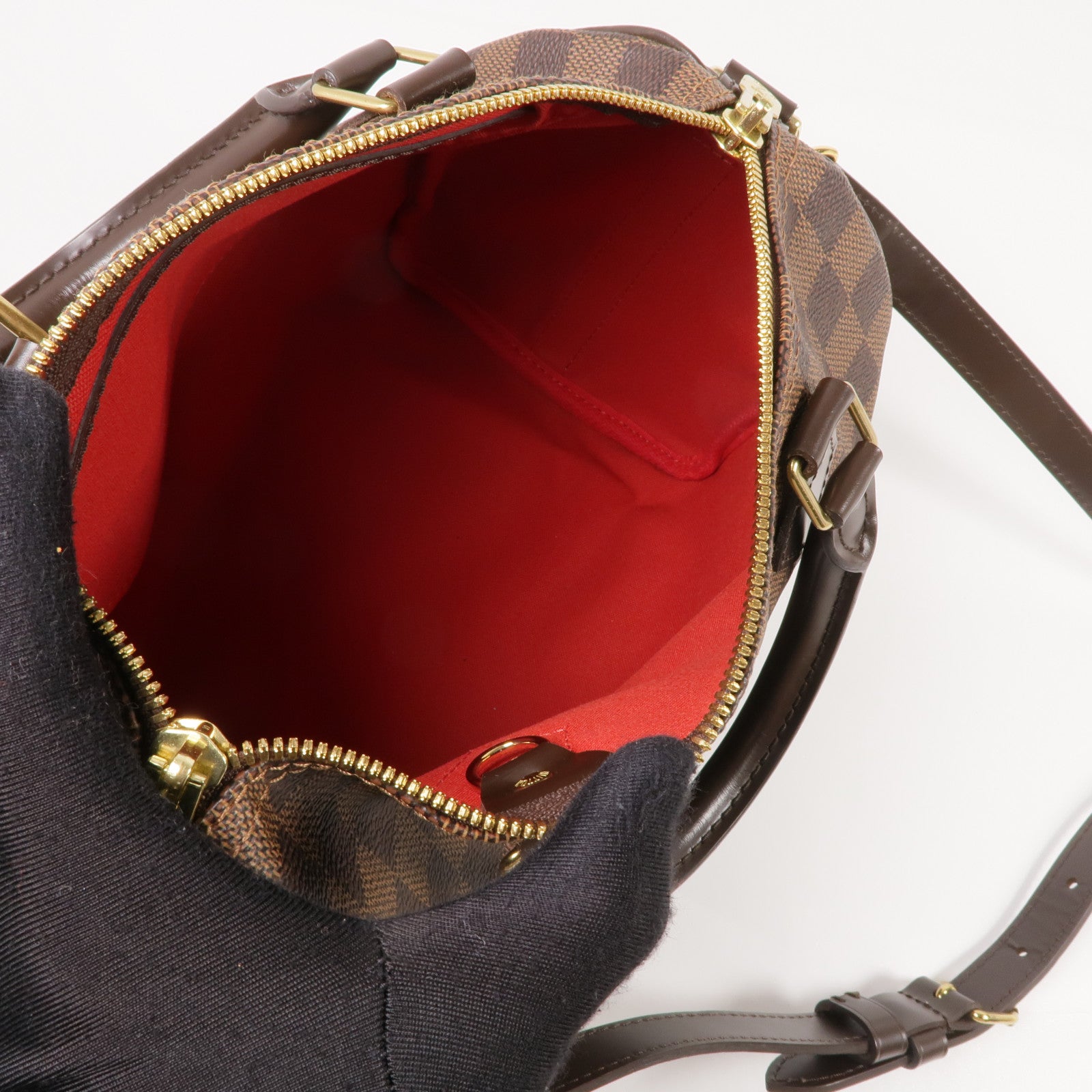 LOUIS VUITTON Damier Speedy Bandouliere 25金扣手挽肩背兩用袋棕色