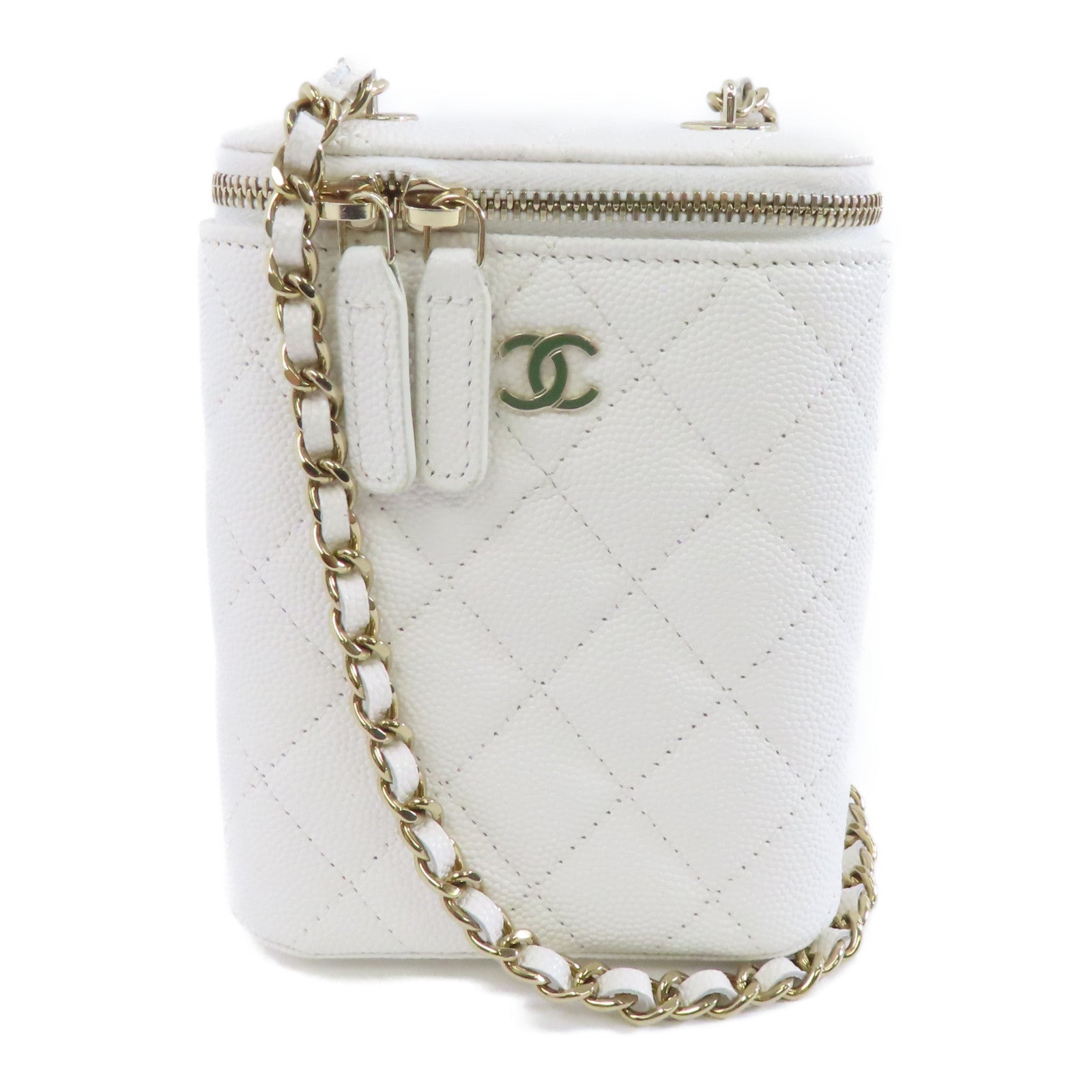 CHANEL 【激減優惠】菱格Caviar皮革Chain Shoulder Bag金扣鏈帶肩背袋白色