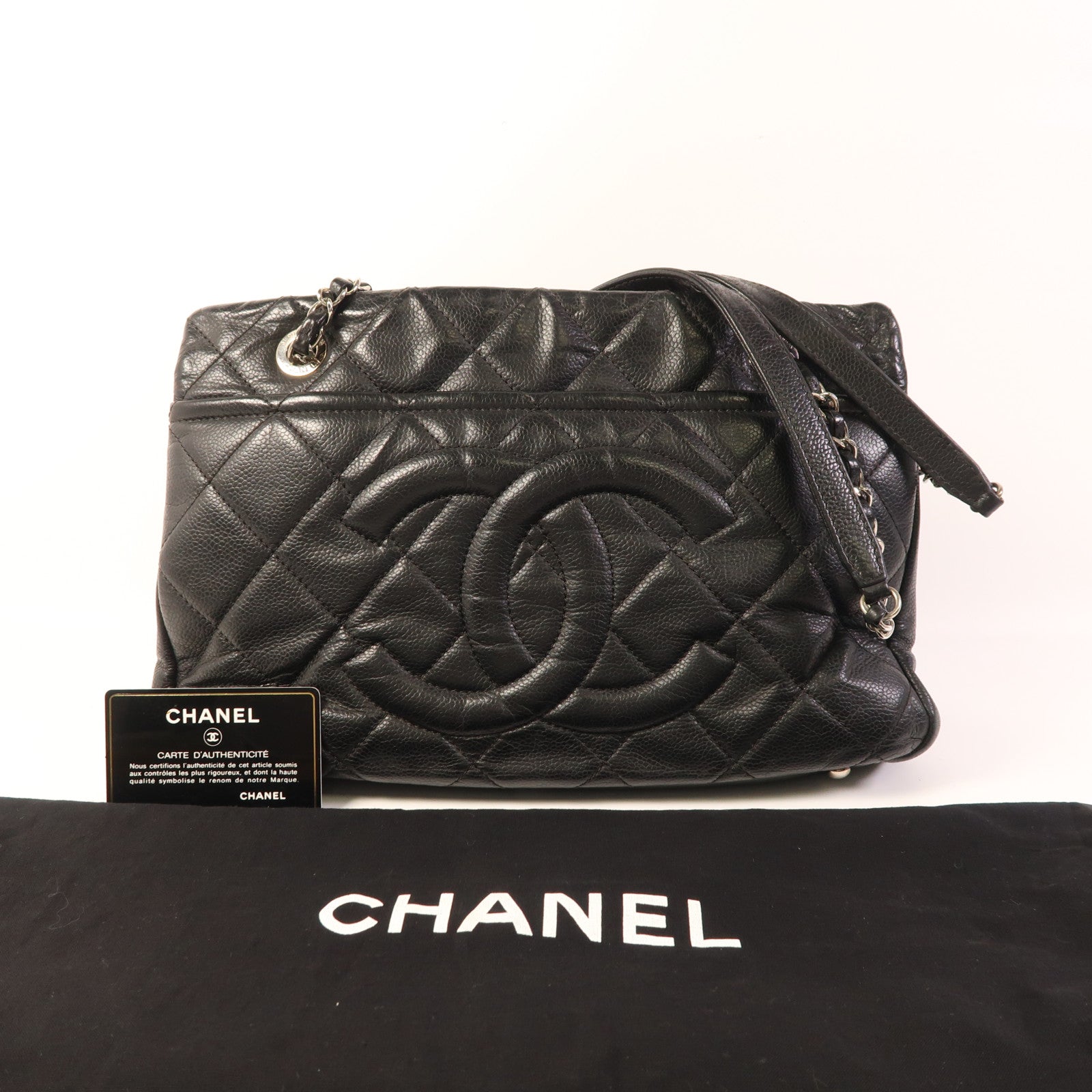 CHANEL 牛皮皮革Shoulder Bag銀扣鏈帶肩背袋