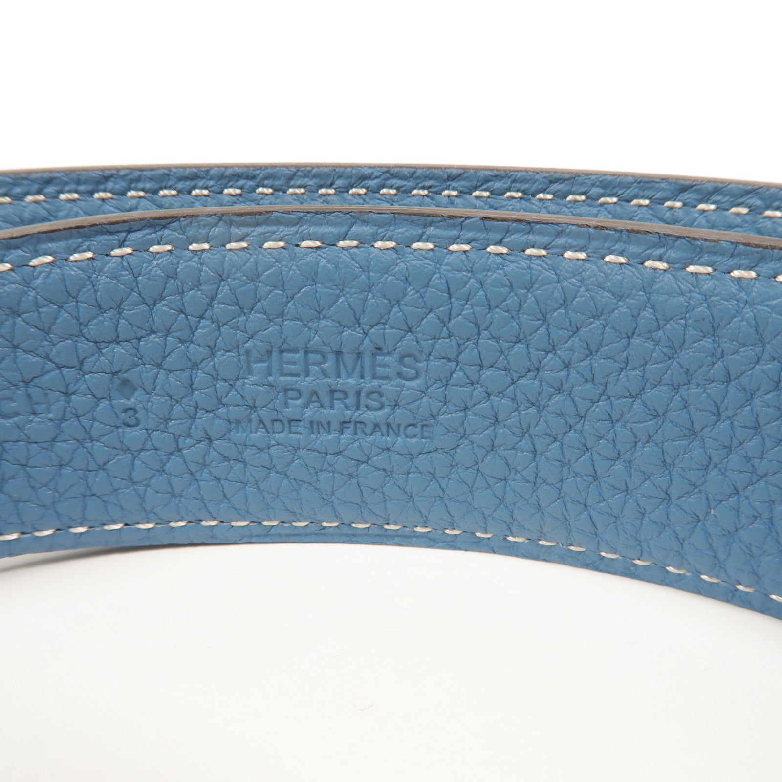 HERMES Togo皮革H Au Carre Belt 90cm皮帶Bleu Azur/Noir