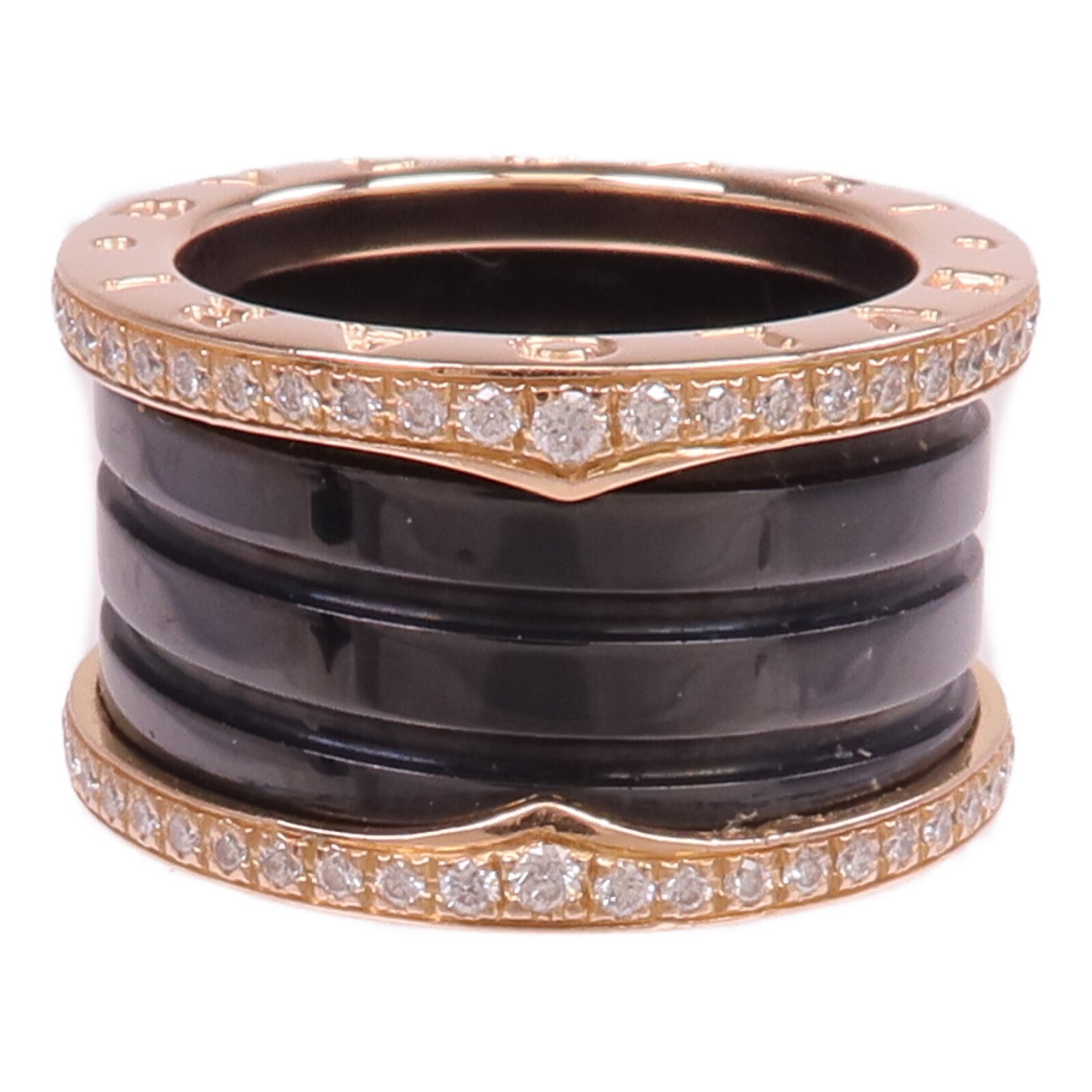 BVLGARI 18K玫瑰金/陶瓷B.Zero1 4 Band Ring鑽石戒指Bvlgari#50/US#5