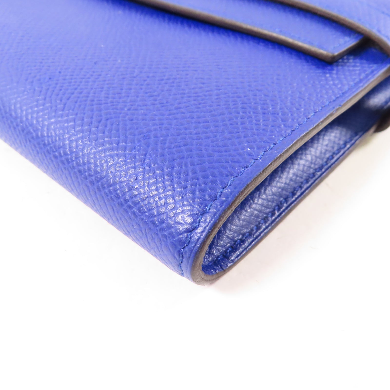 HERMES Epsom皮革Kelly Compact Wallet銀扣錢包Electric Blue藍色