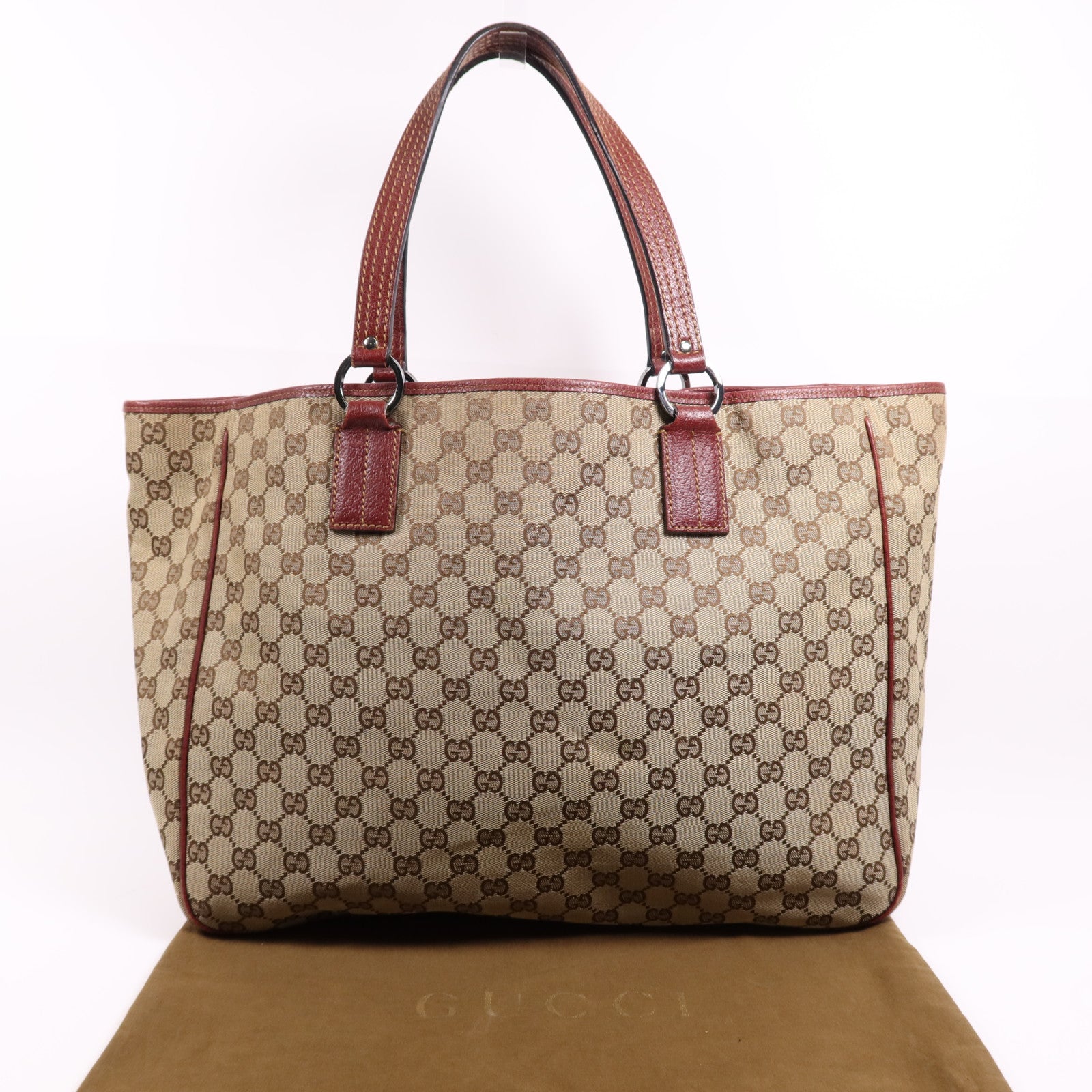 GUCCI 帆布Tote Bag銀扣肩背袋