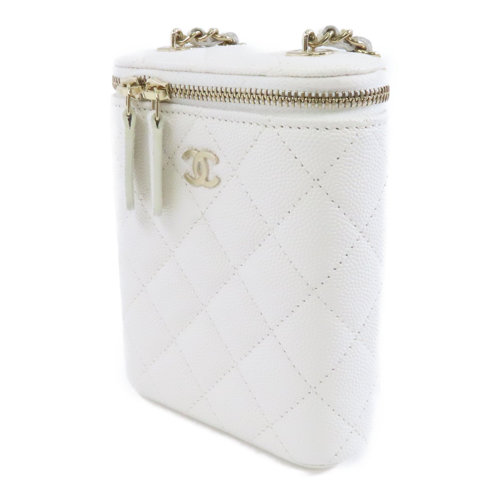CHANEL 【激減優惠】菱格Caviar皮革Chain Shoulder Bag金扣鏈帶肩背袋白色