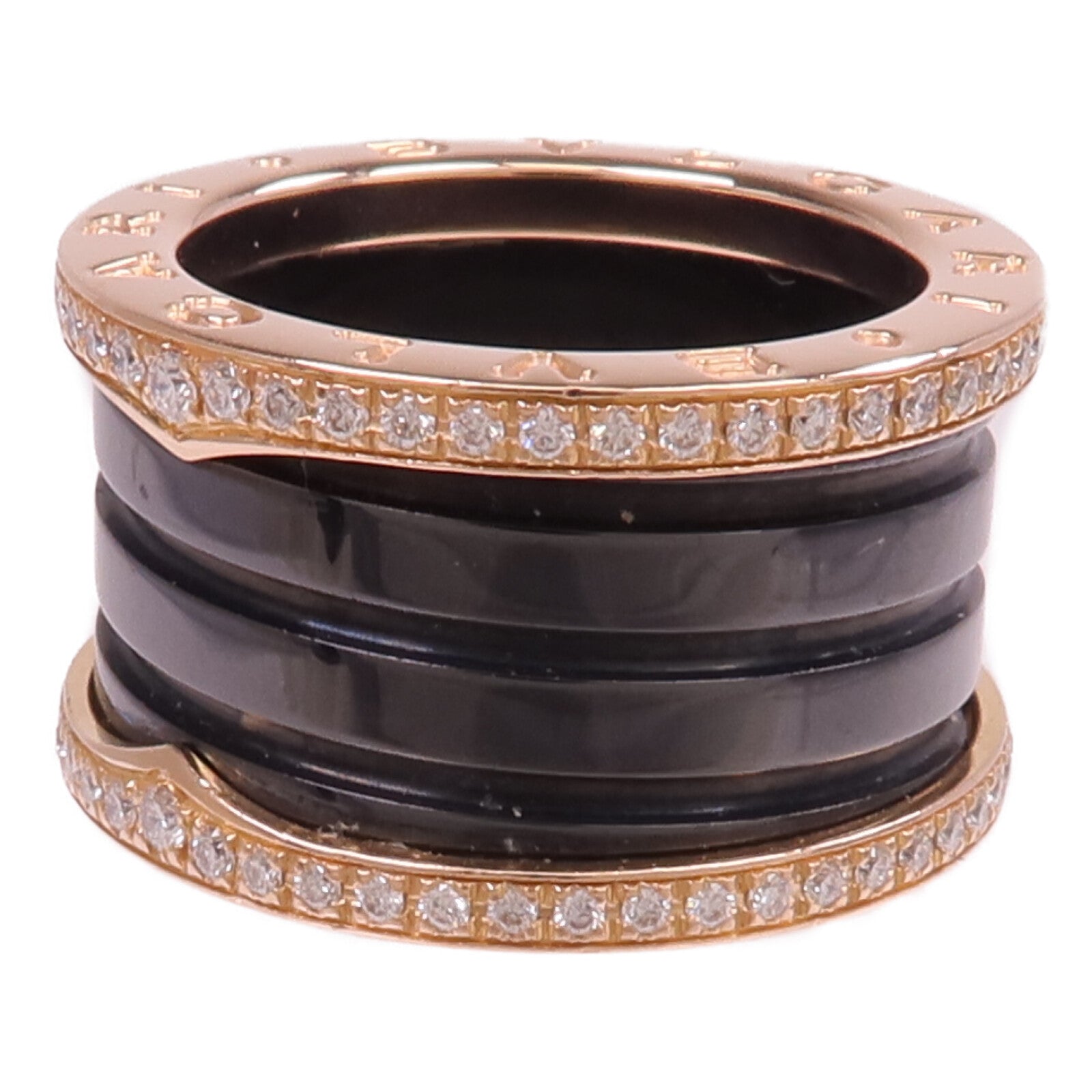 BVLGARI 【激減優惠】18K玫瑰金/陶瓷B.Zero1 4 Band Ring鑽石戒指Bvlgari#50/US#5
