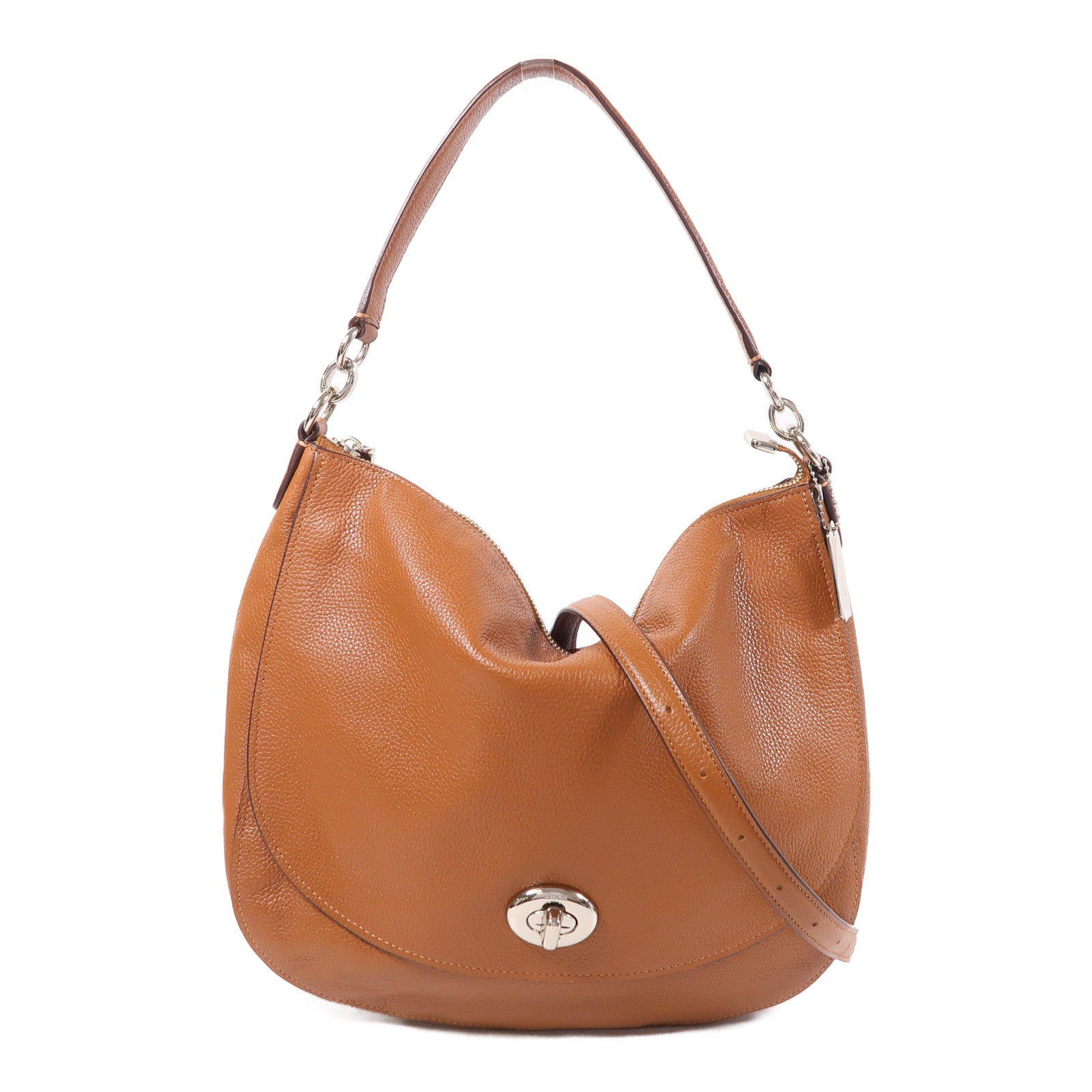 COACH 牛皮皮革2 Way Shoulder銀扣手挽肩背兩用袋