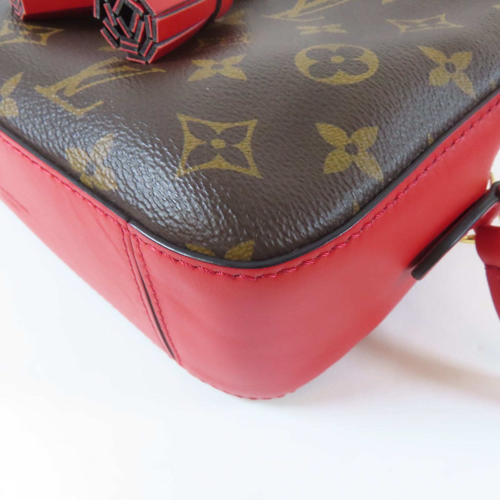 LOUIS VUITTON Monogram Saintonge金扣手挽肩背兩用袋啡色/紅色