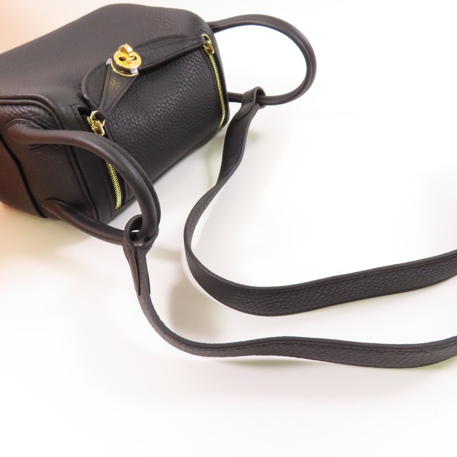 HERMES Clemence皮革Mini Lindy金扣手挽肩背兩用袋Noir