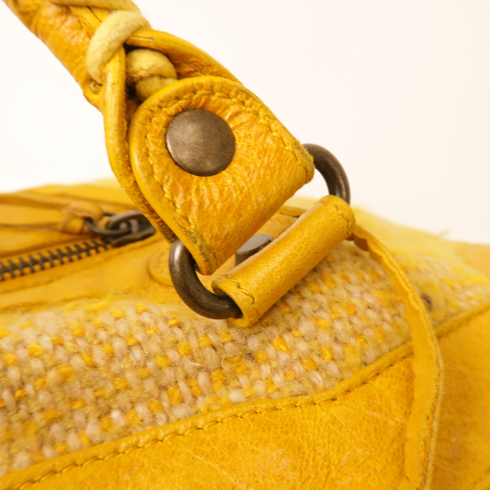 BALENCIAGA 斜紋軟呢The City金扣手挽肩背兩用袋黃色