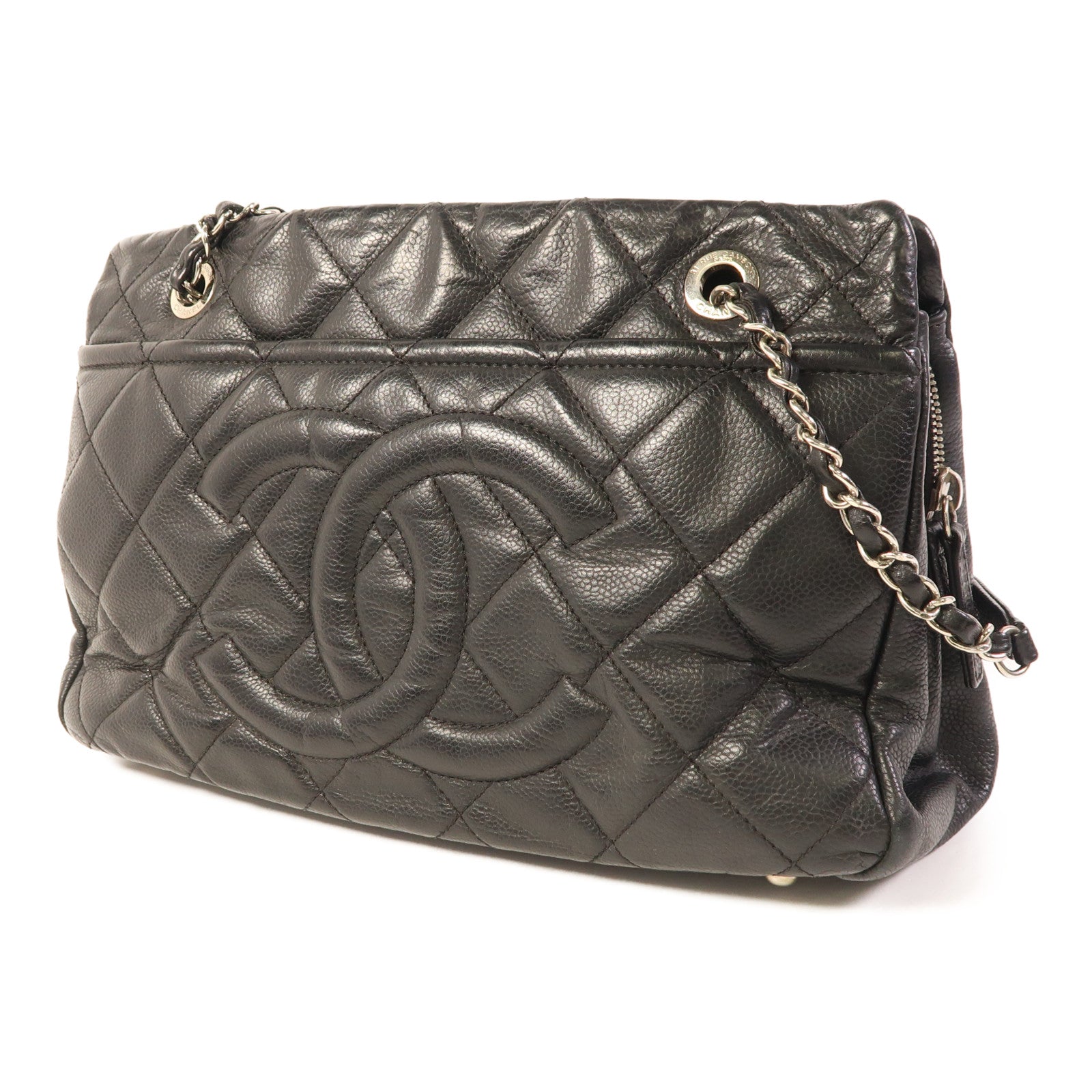 CHANEL 牛皮皮革Shoulder Bag銀扣鏈帶肩背袋