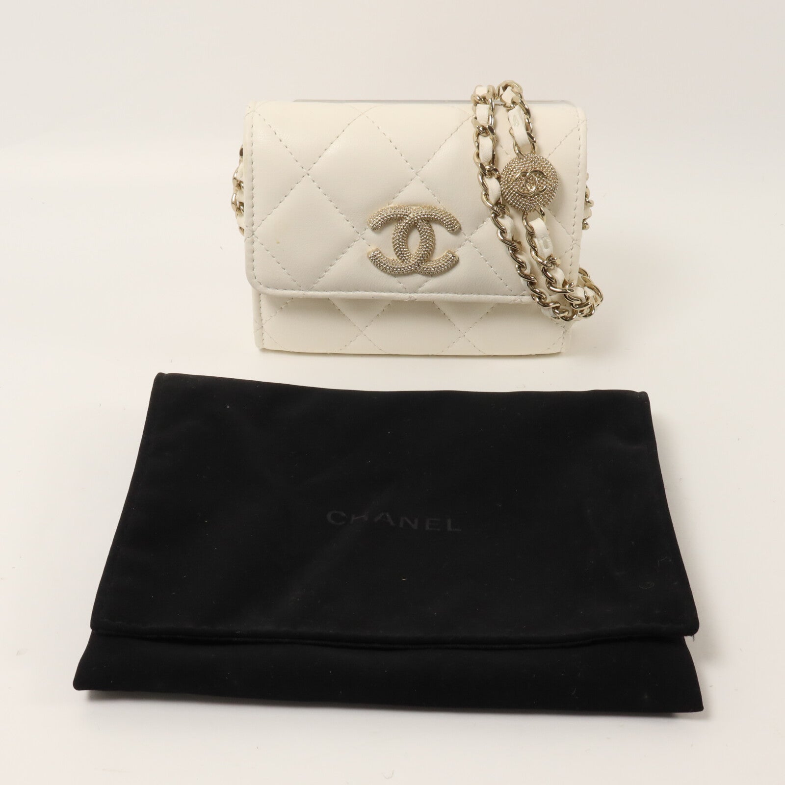 CHANEL 牛皮皮革Flap Card Holder Chain鏈帶肩背袋