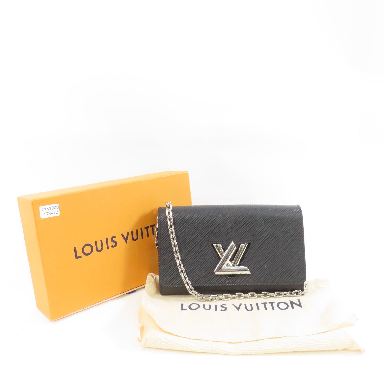 LOUIS VUITTON Epi Portefuille Twist Chain Wallet銀扣鏈帶肩背袋黑色