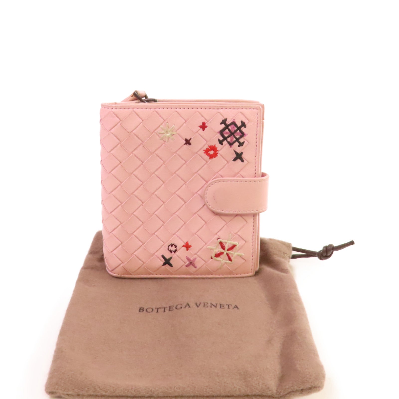 BOTTEGA VENETA 【激減優惠】織紋皮革Short Wallet短錢包粉紅色