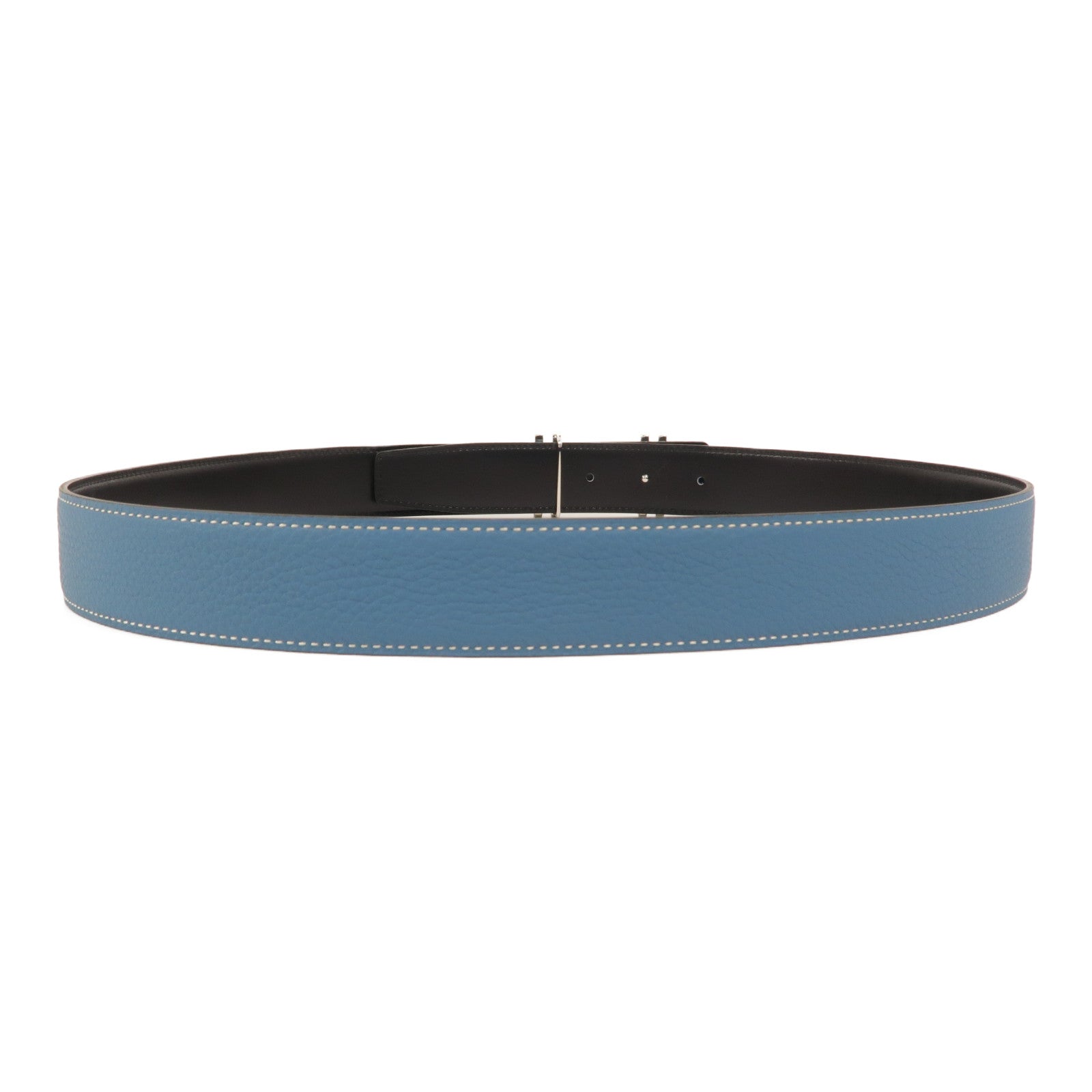 HERMES Togo皮革H Au Carre Belt 90cm皮帶Bleu Azur/Noir