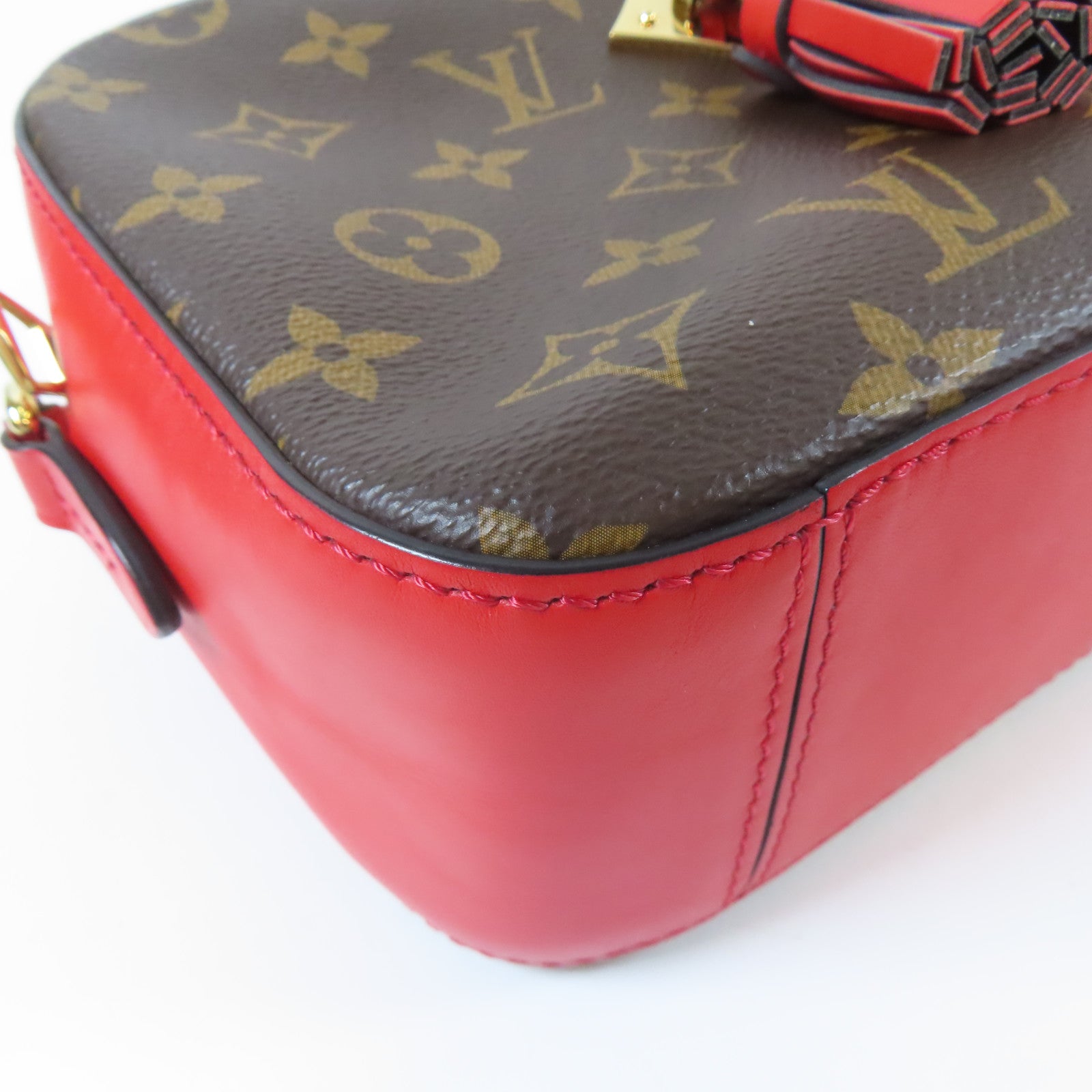 LOUIS VUITTON Monogram Saintonge金扣手挽肩背兩用袋啡色/紅色
