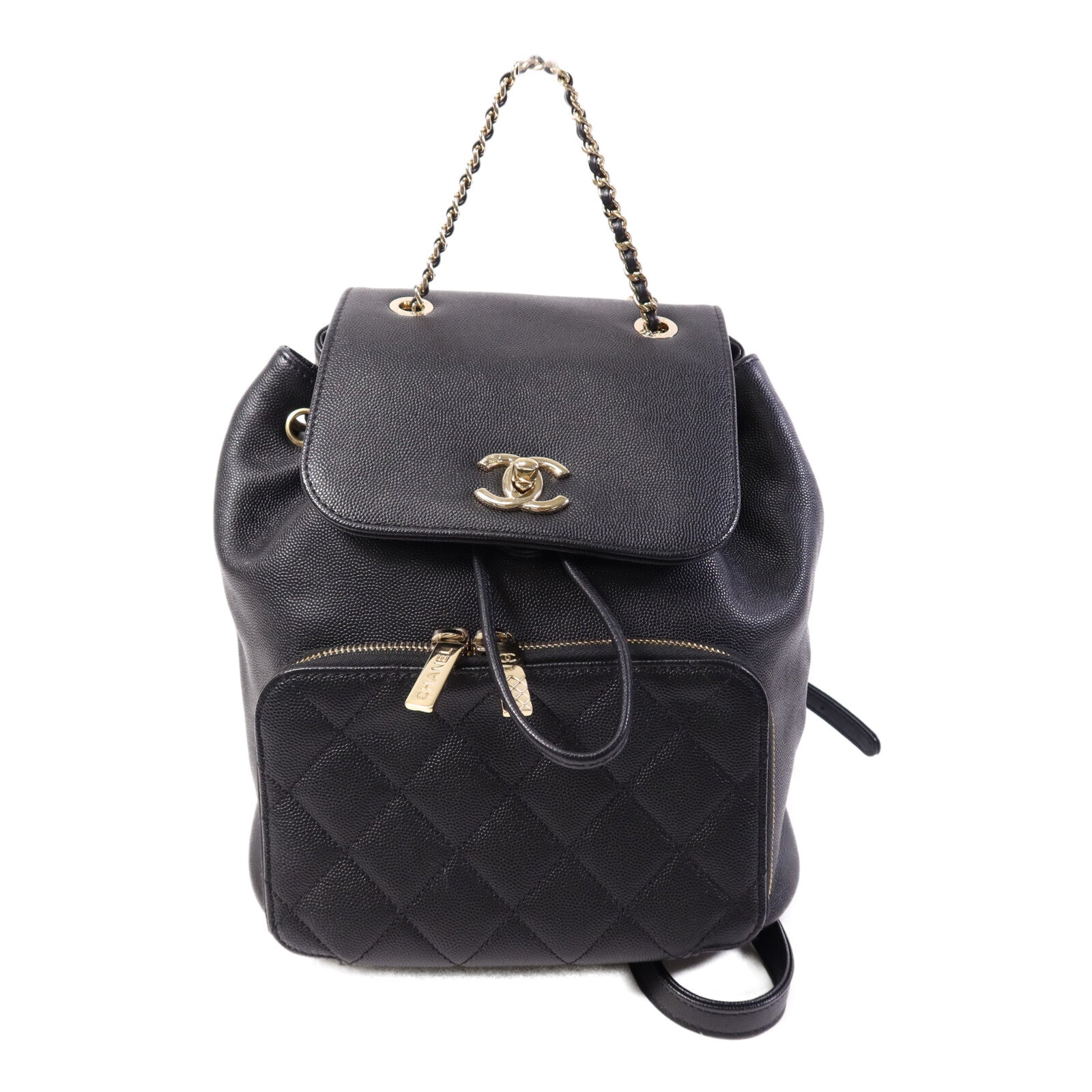 CHANEL 牛皮皮革Affinity Backpack金扣鏈帶背包