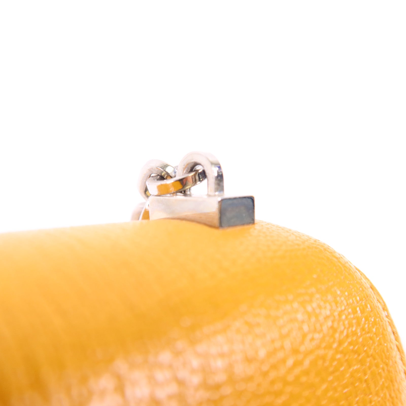 HERMES Chevre皮革Verrou Mini銀扣鏈帶肩背袋Jaune Ambre