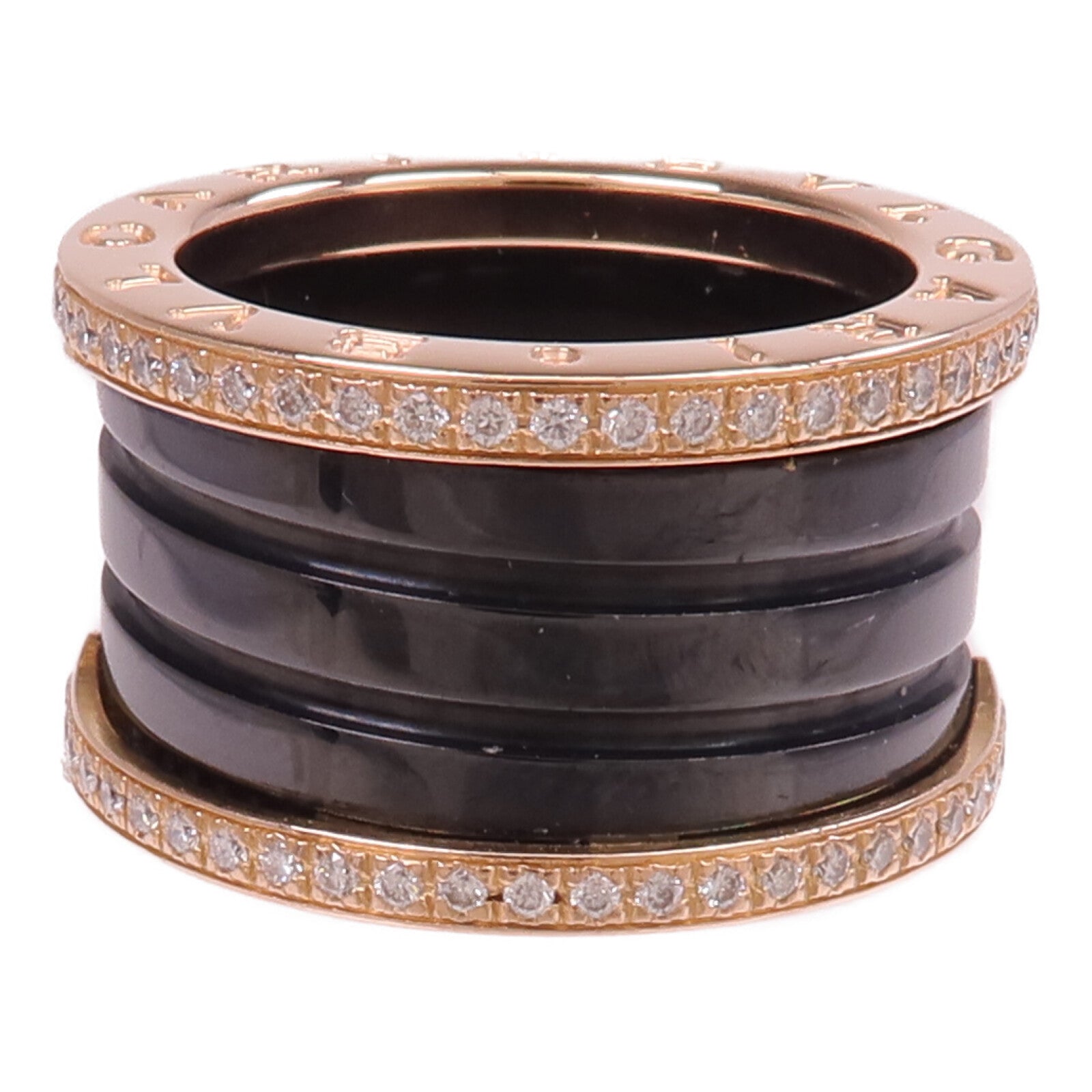 BVLGARI 【激減優惠】18K玫瑰金/陶瓷B.Zero1 4 Band Ring鑽石戒指Bvlgari#50/US#5