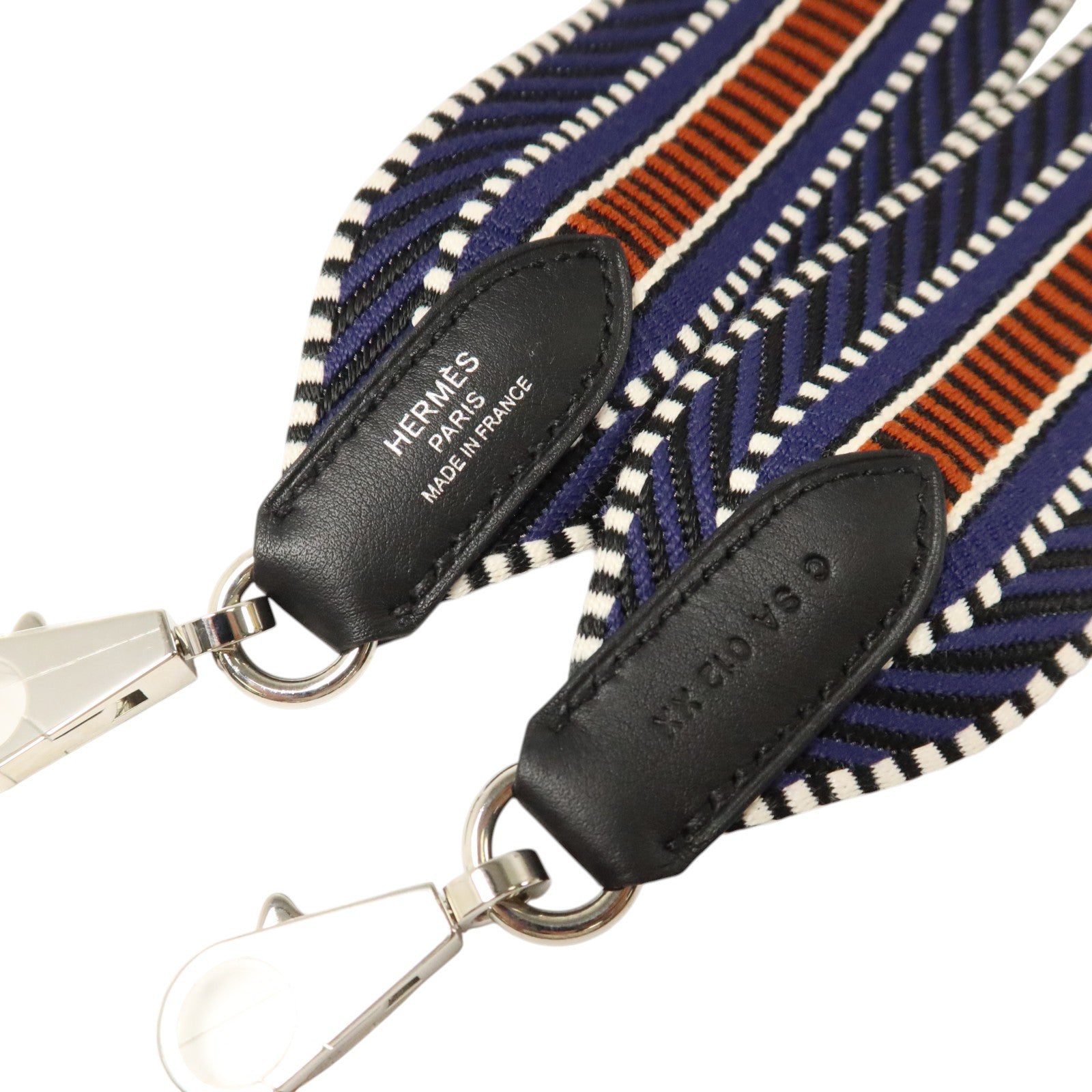 HERMES 帆布/Swift皮革Sangle Cavale Bag Strap 50mm銀扣肩帶Bleu Saphir