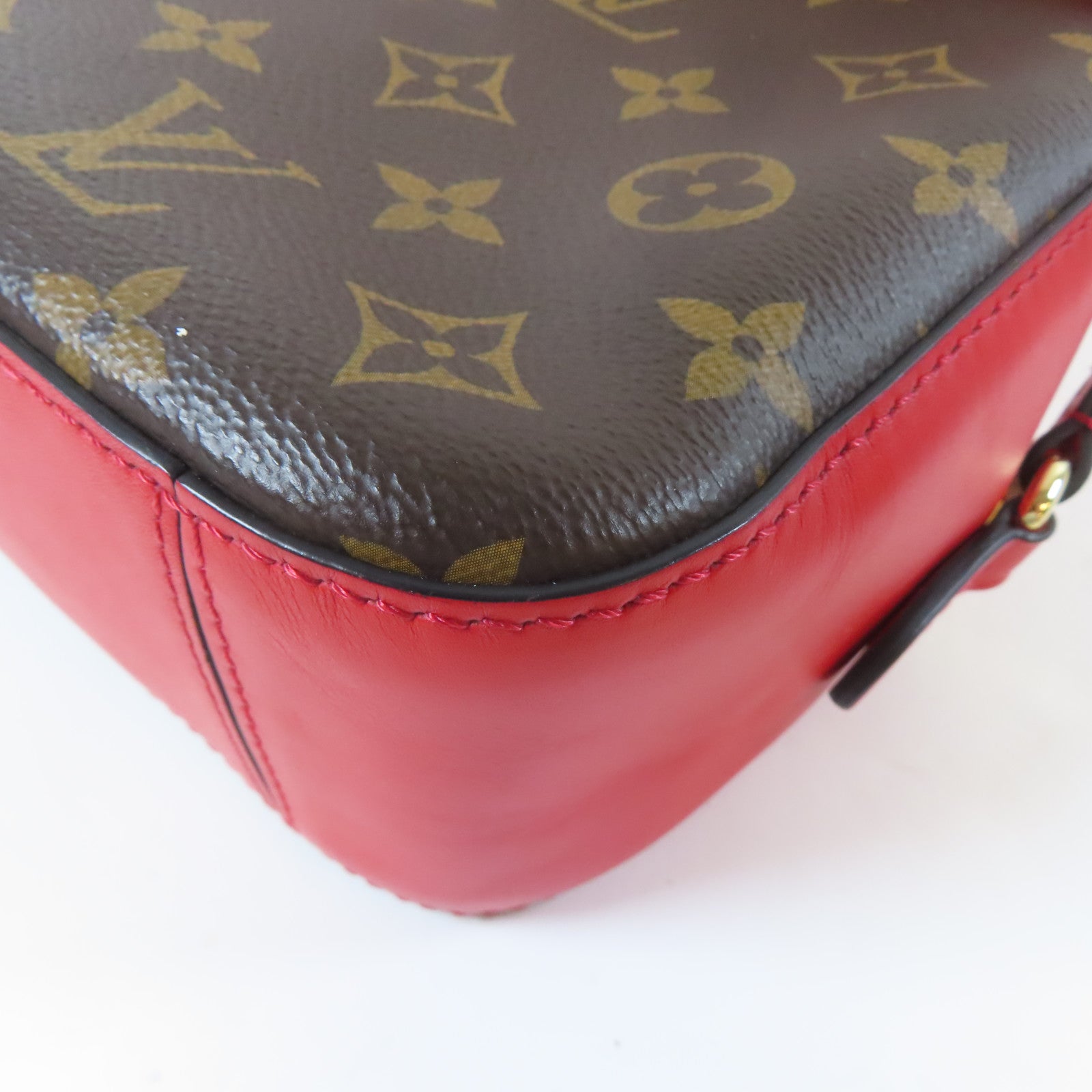 LOUIS VUITTON Monogram Saintonge金扣手挽肩背兩用袋啡色/紅色