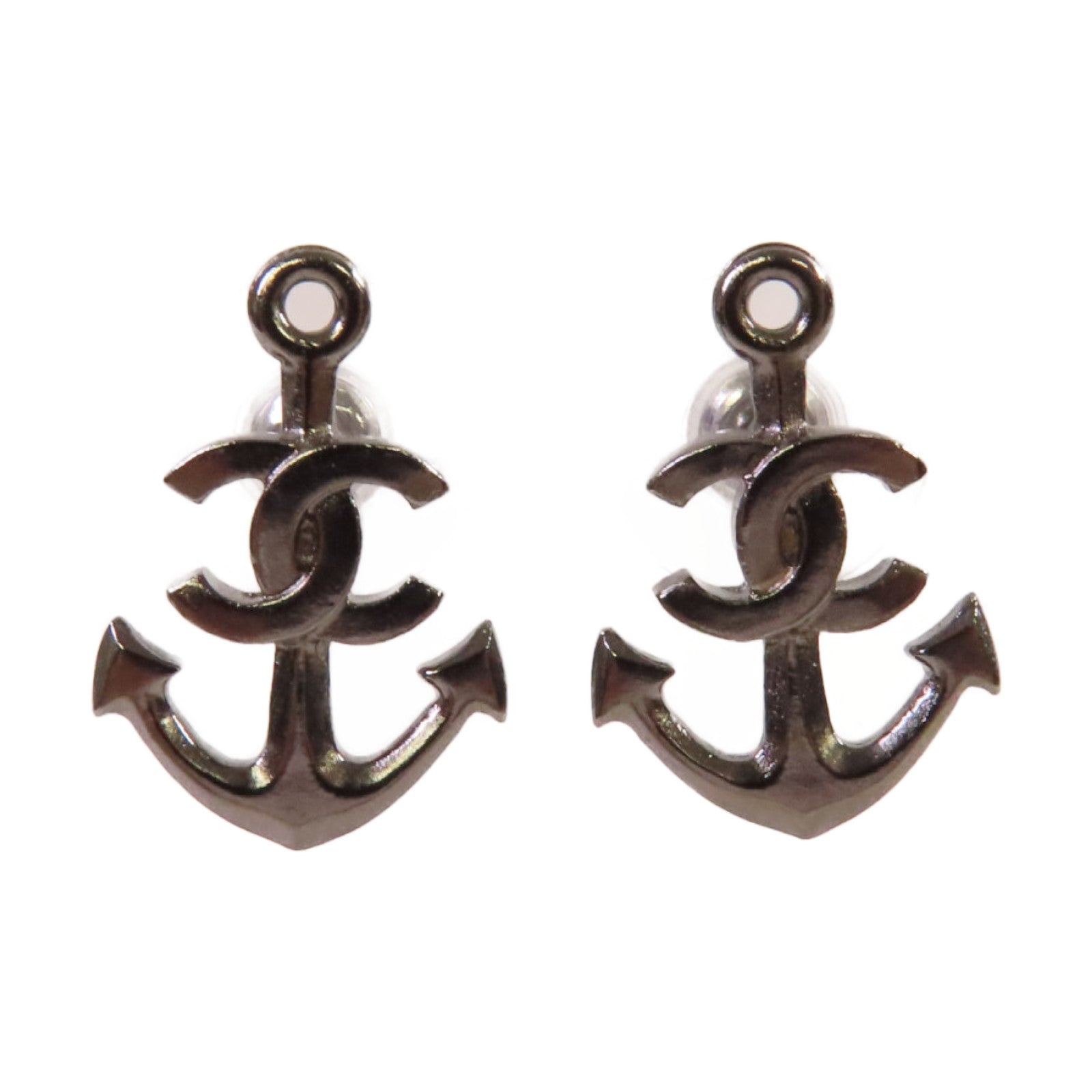 CHANEL 金屬CC Anchor Earrings耳環銀色
