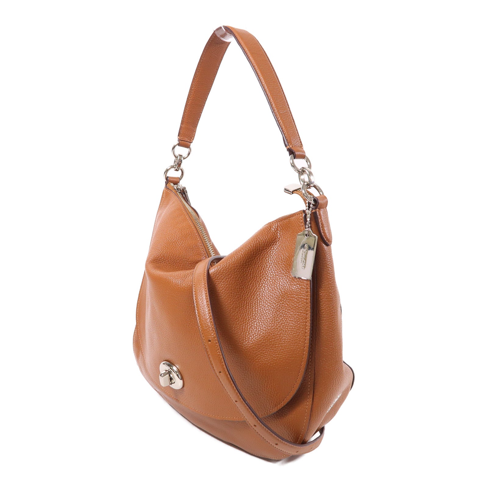 COACH 牛皮皮革2 Way Shoulder銀扣手挽肩背兩用袋