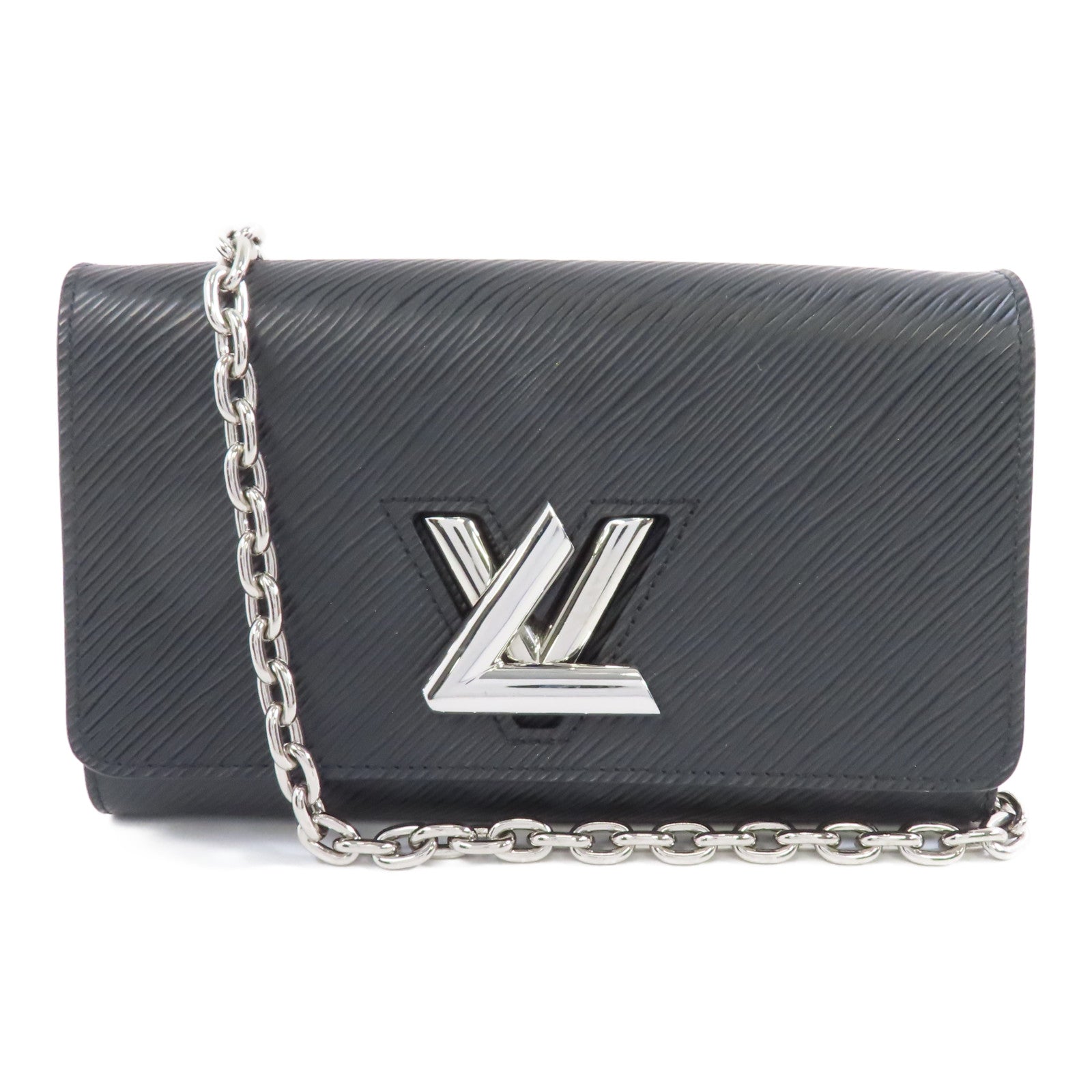 LOUIS VUITTON Epi Portefuille Twist Chain Wallet銀扣鏈帶肩背袋黑色