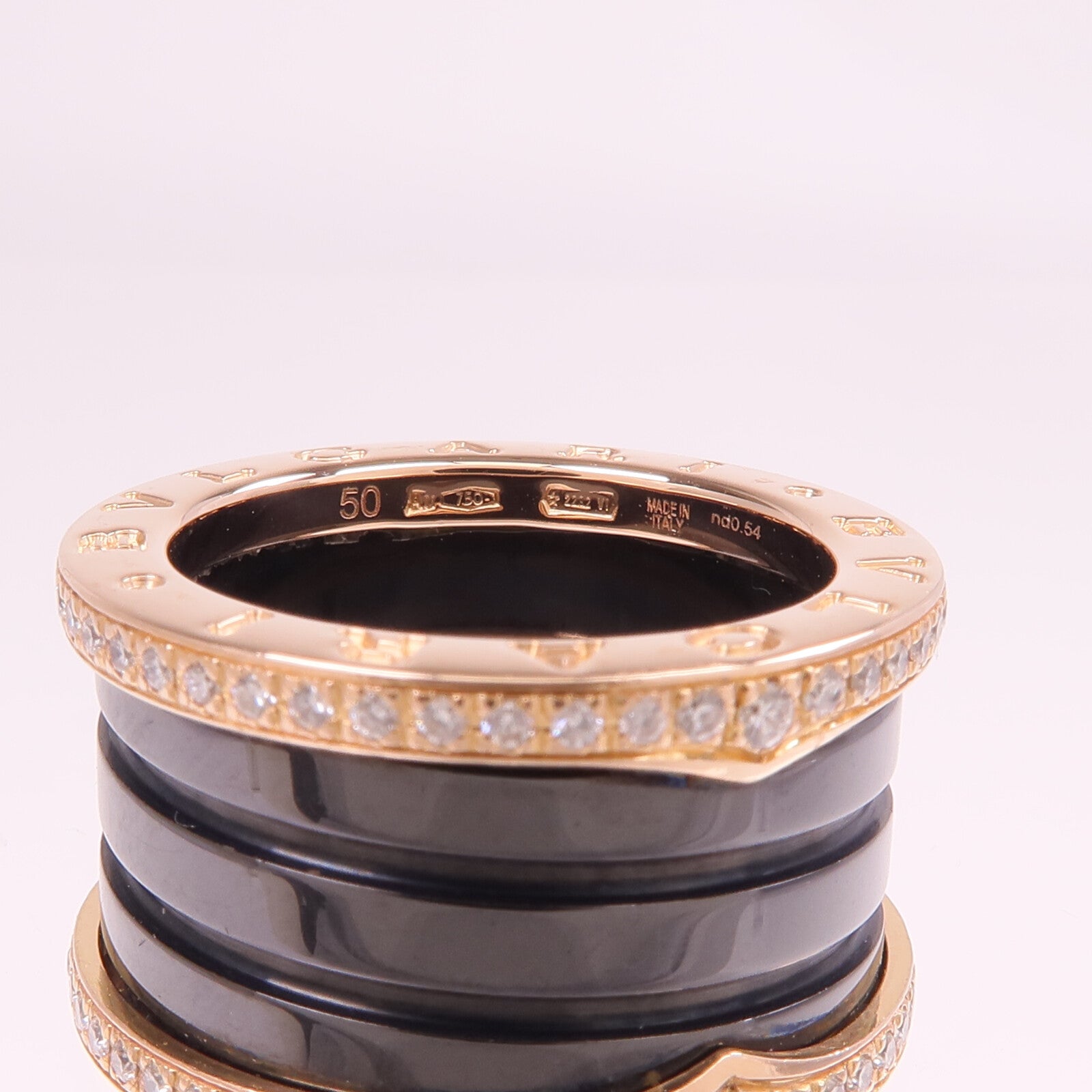 BVLGARI 【激減優惠】18K玫瑰金/陶瓷B.Zero1 4 Band Ring鑽石戒指Bvlgari#50/US#5