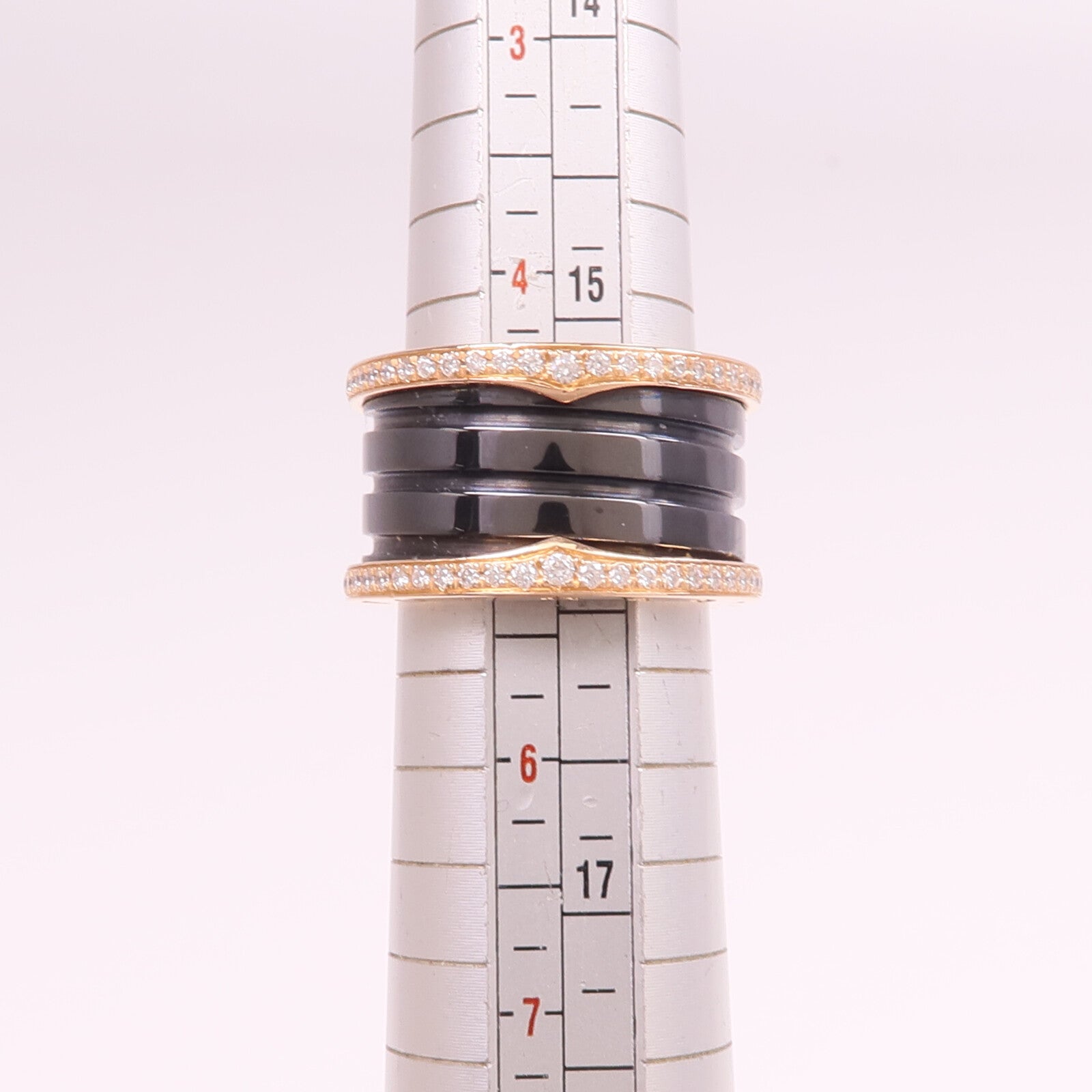 BVLGARI 【激減優惠】18K玫瑰金/陶瓷B.Zero1 4 Band Ring鑽石戒指Bvlgari#50/US#5