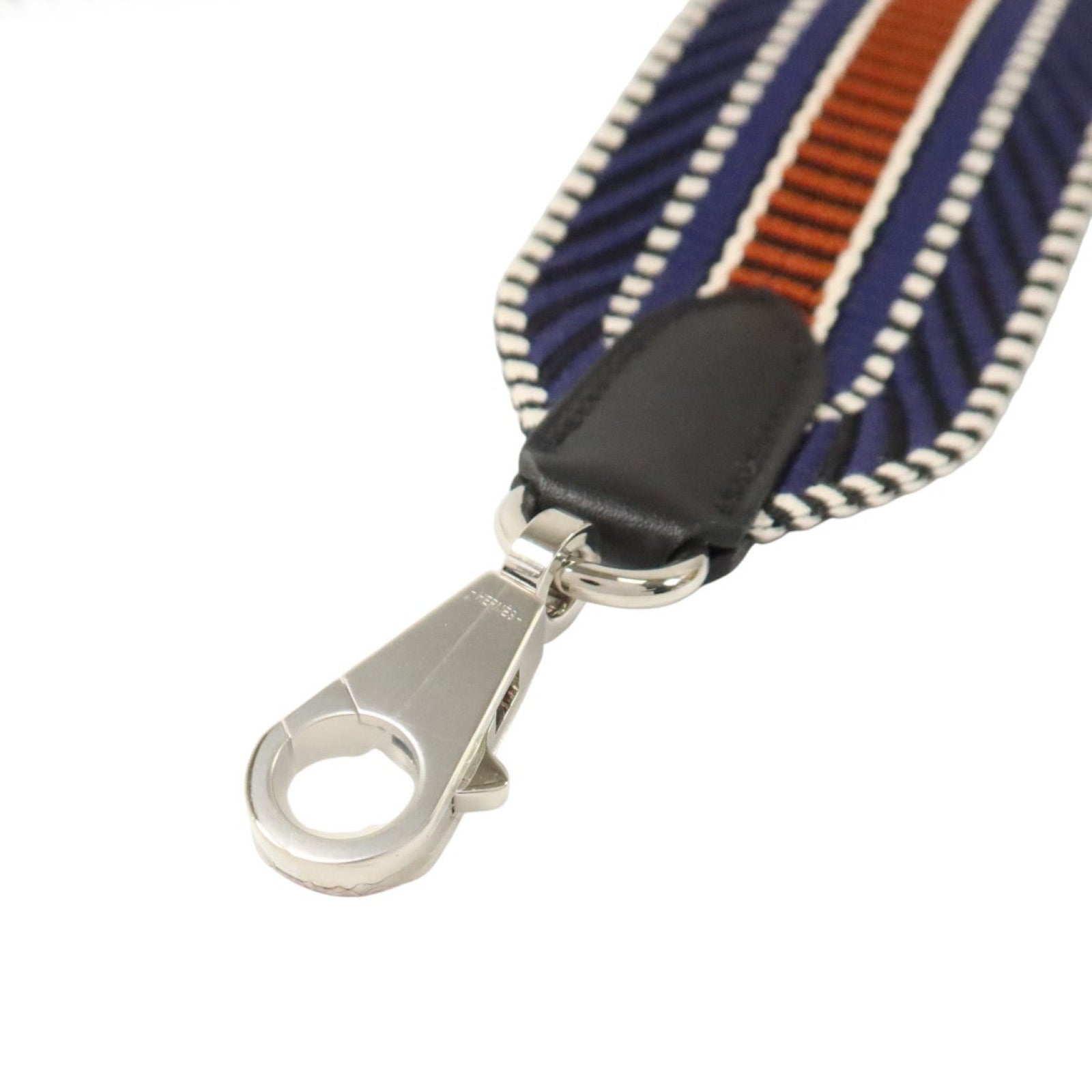 HERMES 帆布/Swift皮革Sangle Cavale Bag Strap 50mm銀扣肩帶Bleu Saphir
