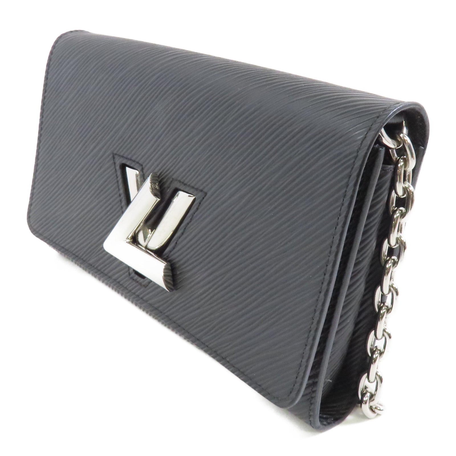 LOUIS VUITTON Epi Portefuille Twist Chain Wallet銀扣鏈帶肩背袋黑色