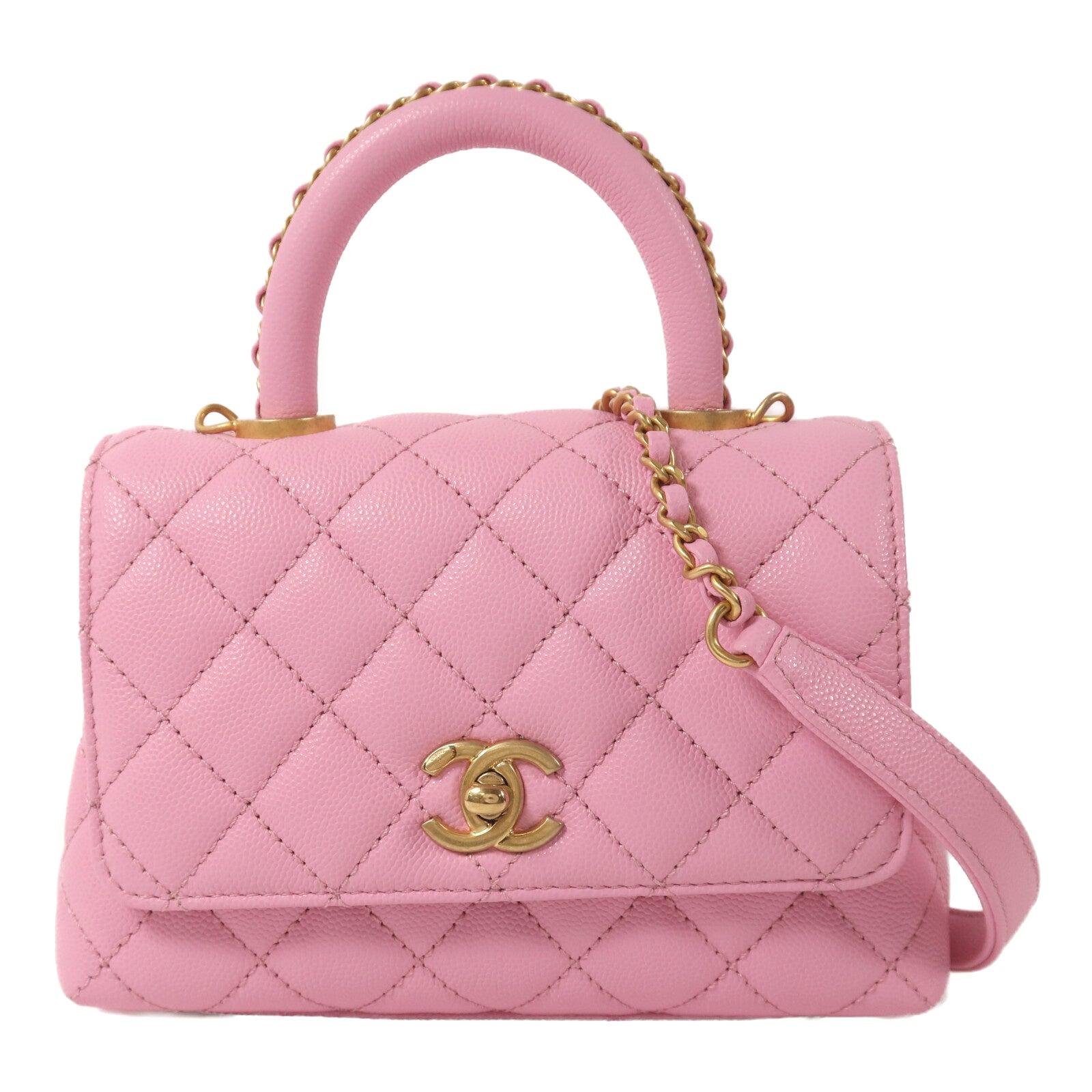 CHANEL 牛皮皮革Co Co Handle金扣鏈帶手挽肩背兩用袋