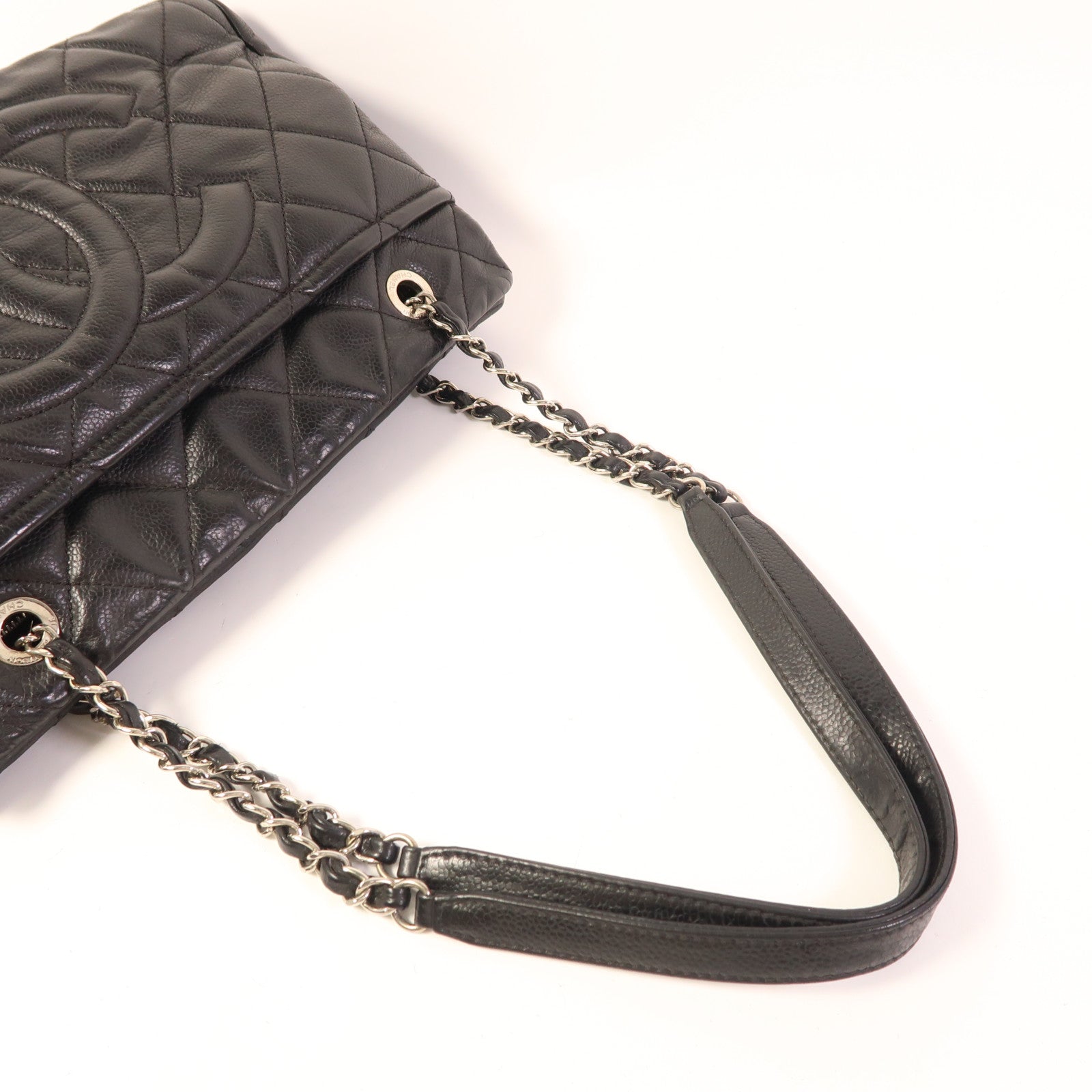 CHANEL 牛皮皮革Shoulder Bag銀扣鏈帶肩背袋