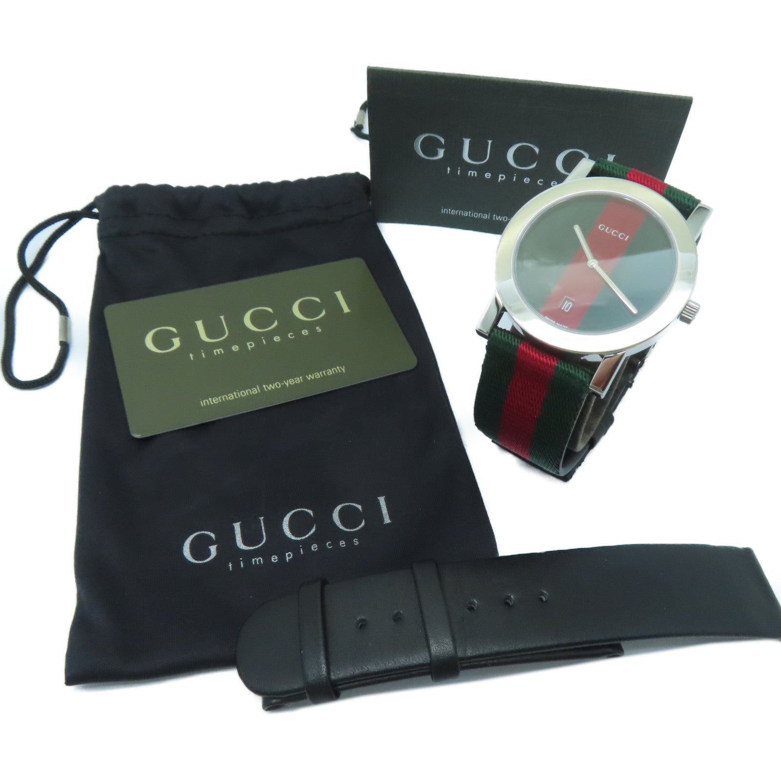 GUCCI 不鏽鋼/帆布Watch手錶綠色/紅色#17cm