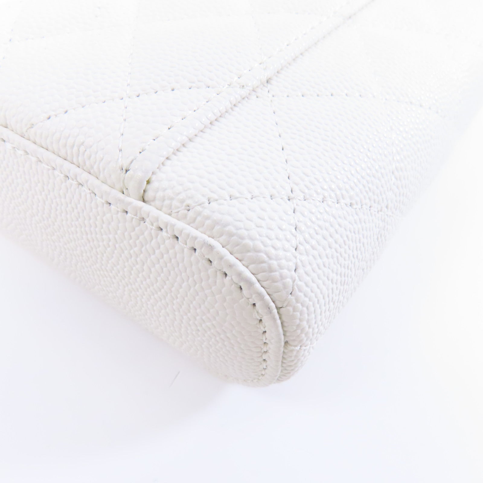 CHANEL 【激減優惠】菱格Caviar皮革Chain Shoulder Bag金扣鏈帶肩背袋白色