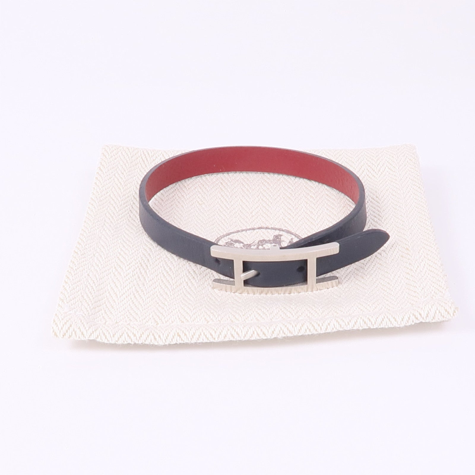 HERMES Swift皮革Behapi Bracelet銀扣手帶Noir