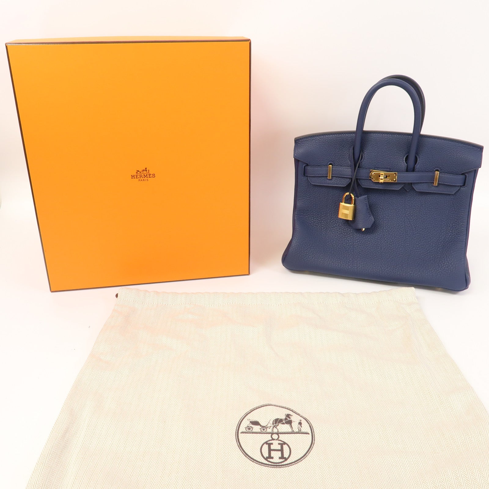 HERMES Togo皮革Birkin 25金扣手挽袋深藍色