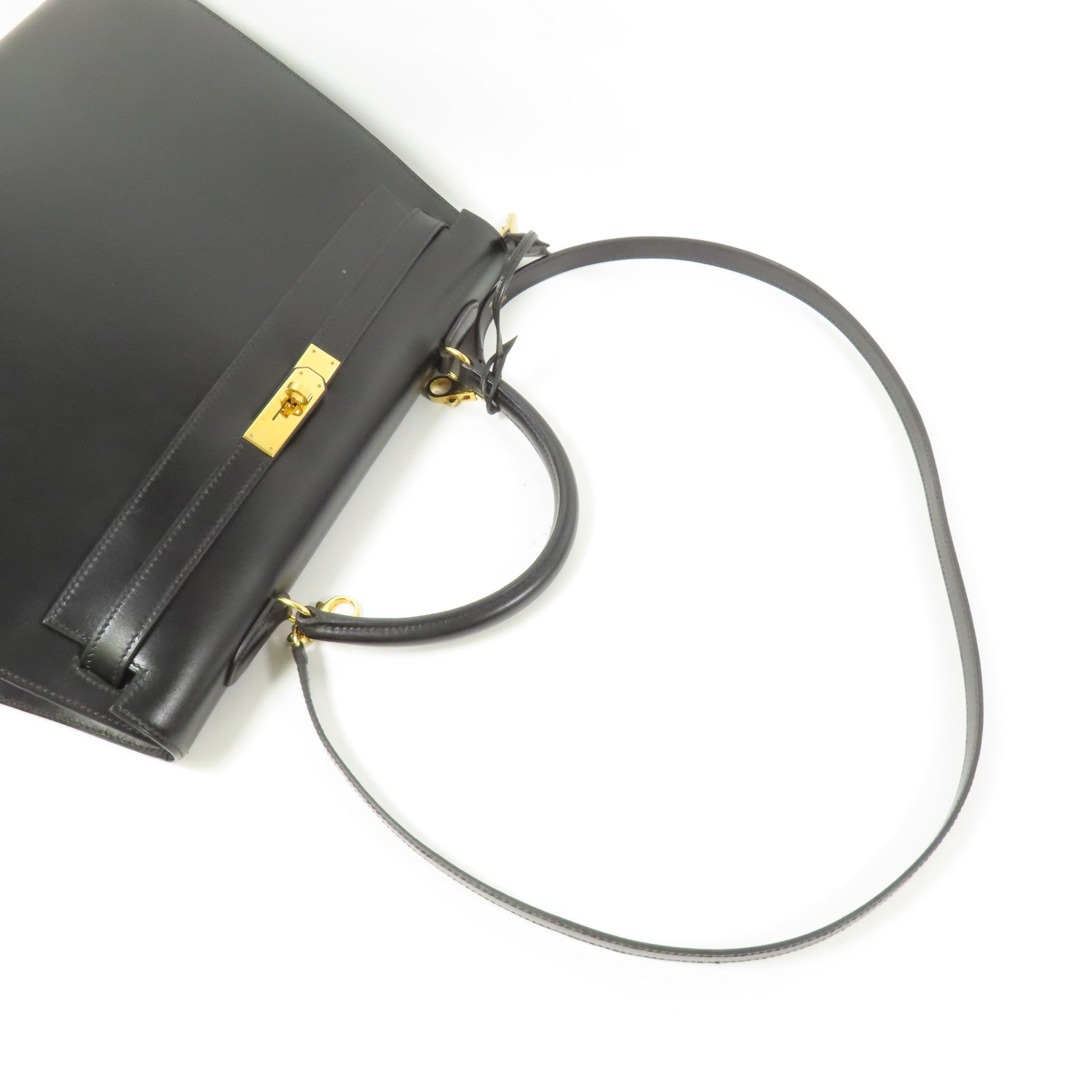 HERMES Calf皮革Kelly 35金扣手挽肩背兩用袋Noir