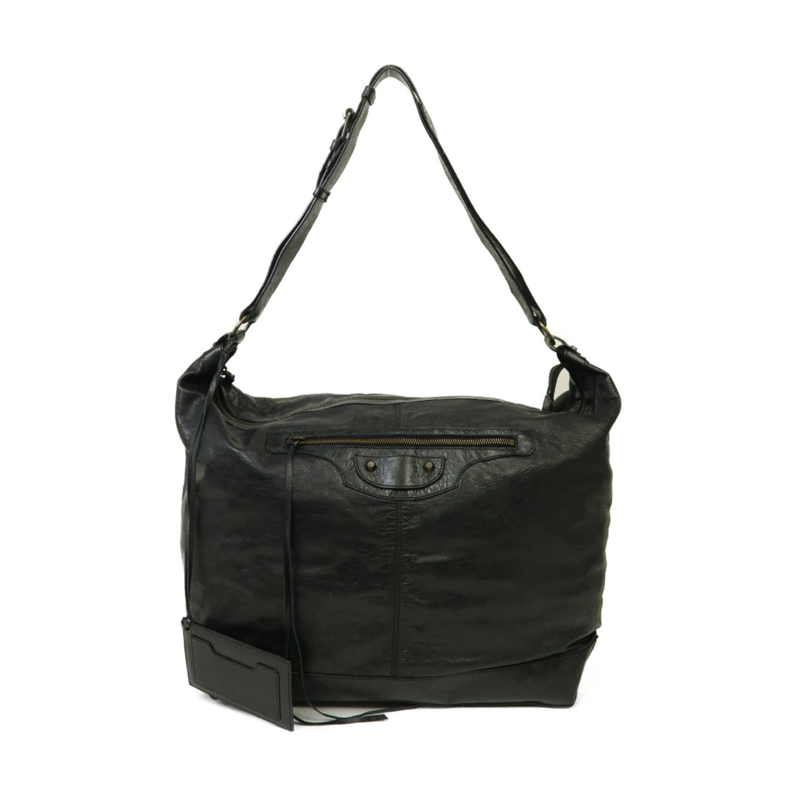 BALENCIAGA 牛皮皮革The Courier金扣肩背袋黒色