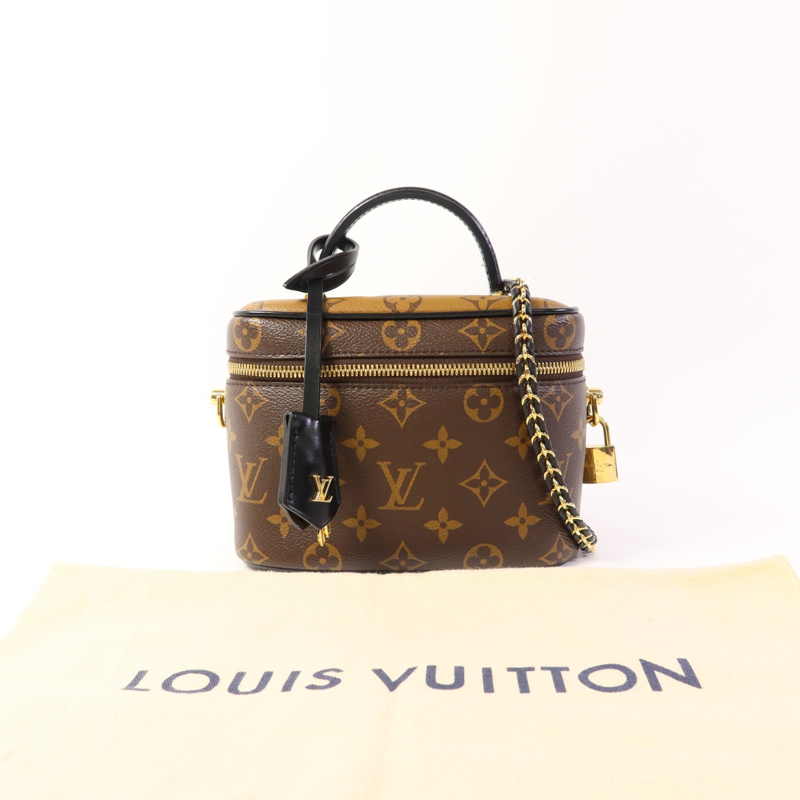 LOUIS VUITTON Monogram Reverse Vanity PM金扣手挽肩背兩用袋棕色