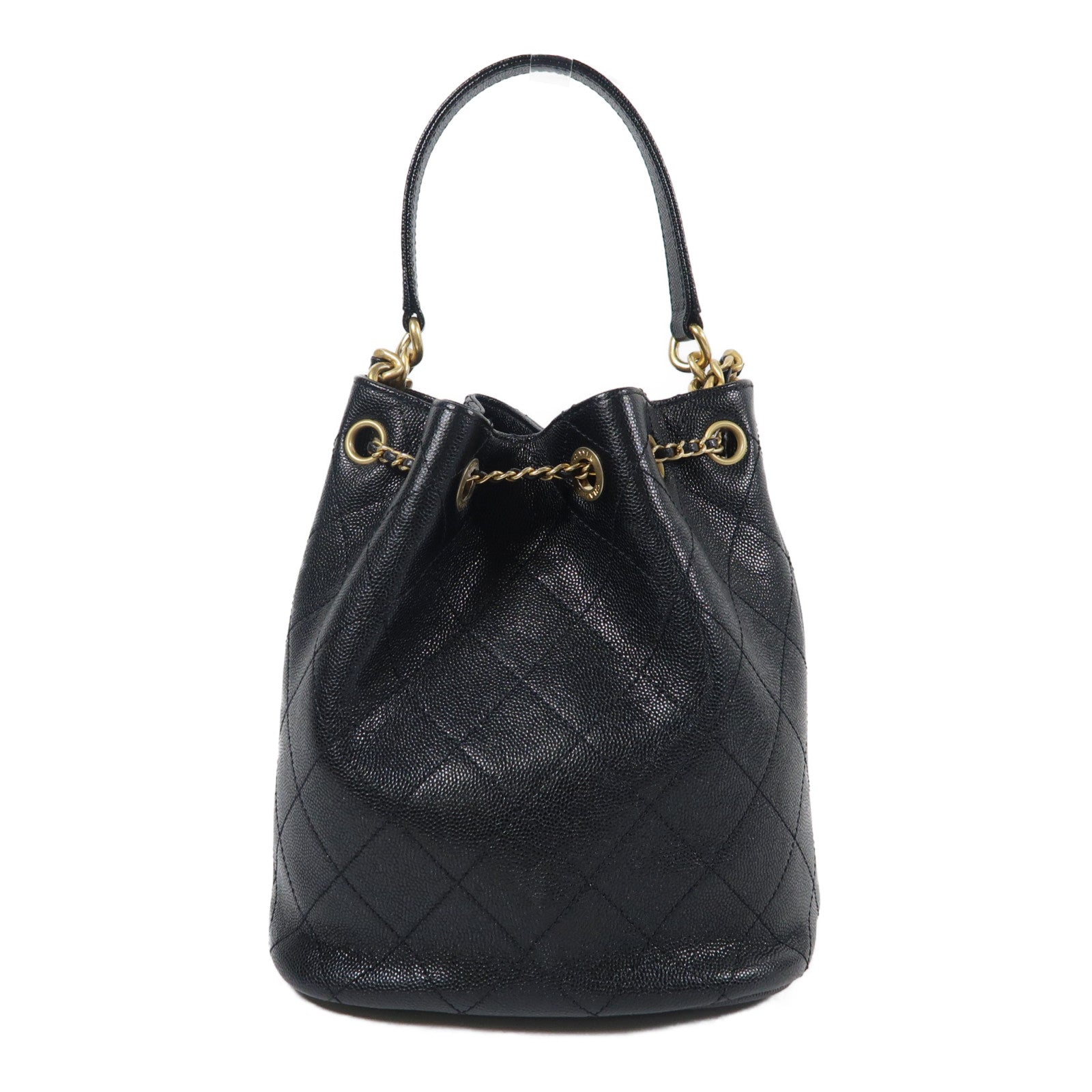 CHANEL 牛皮皮革Bucket Bag金扣手挽肩背兩用袋黑色